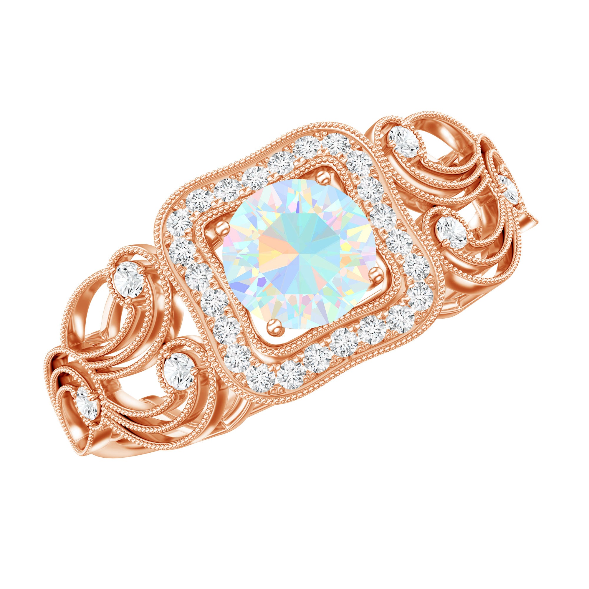 Certified Real Ethiopian Opal Retro Engagement Ring with Diamond AAA - Rosec Jewels