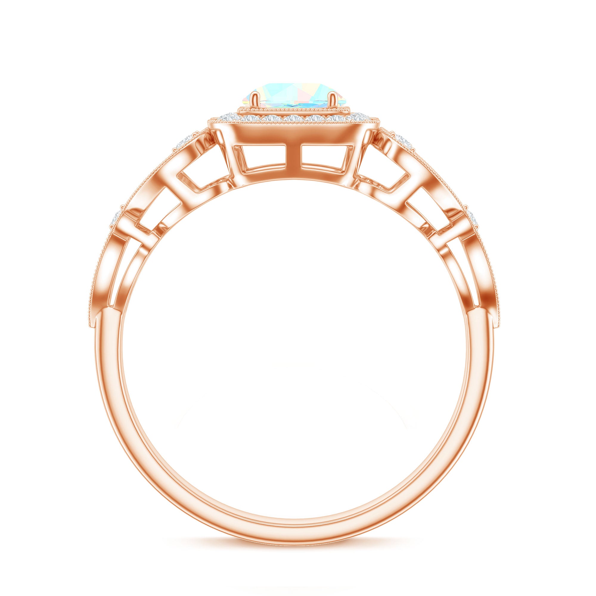 Certified Real Ethiopian Opal Retro Engagement Ring with Diamond AAA - Rosec Jewels