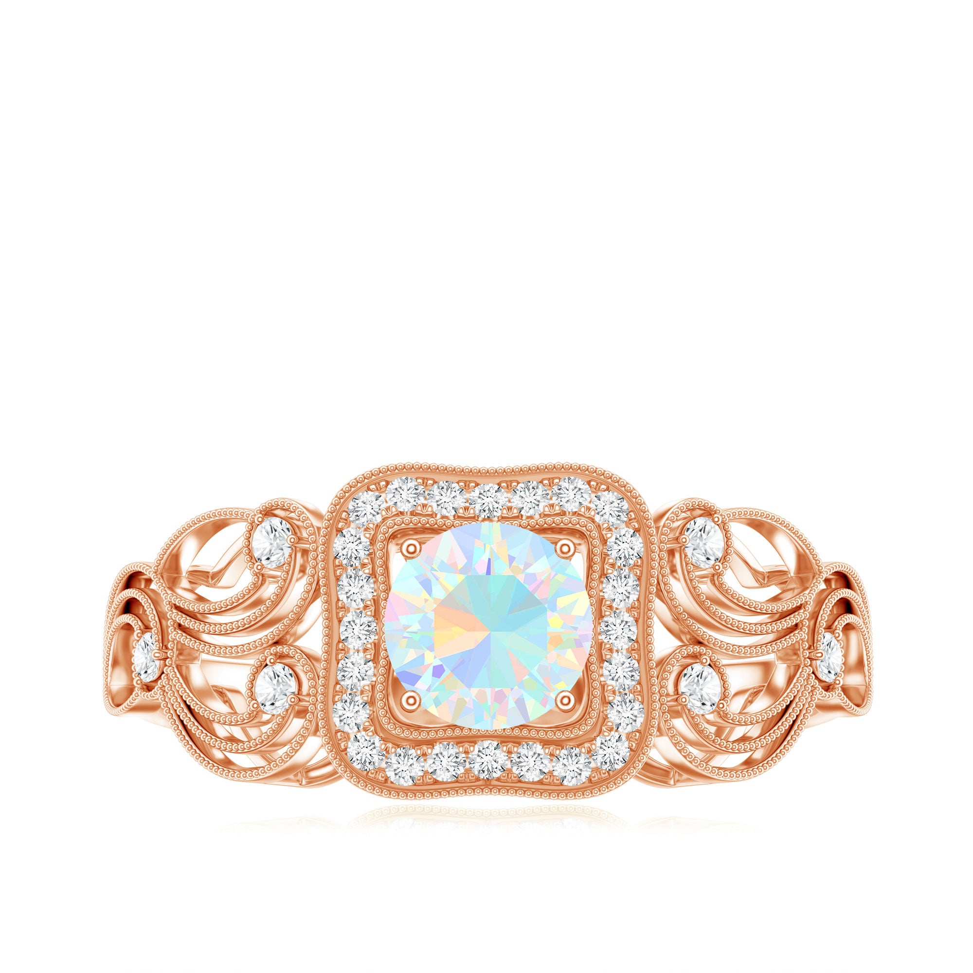Certified Real Ethiopian Opal Retro Engagement Ring with Diamond AAA - Rosec Jewels