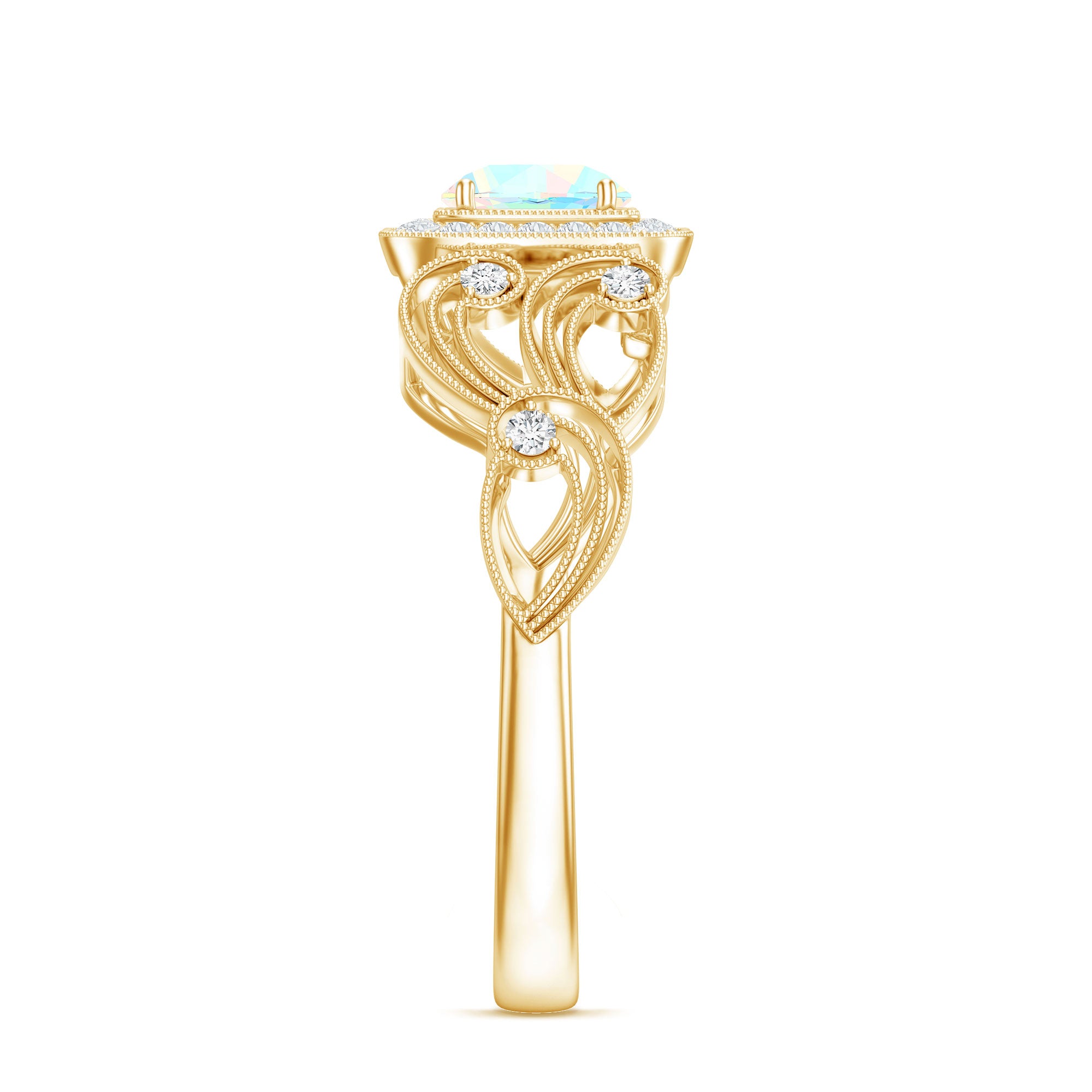 Certified Real Ethiopian Opal Retro Engagement Ring with Diamond AAA - Rosec Jewels