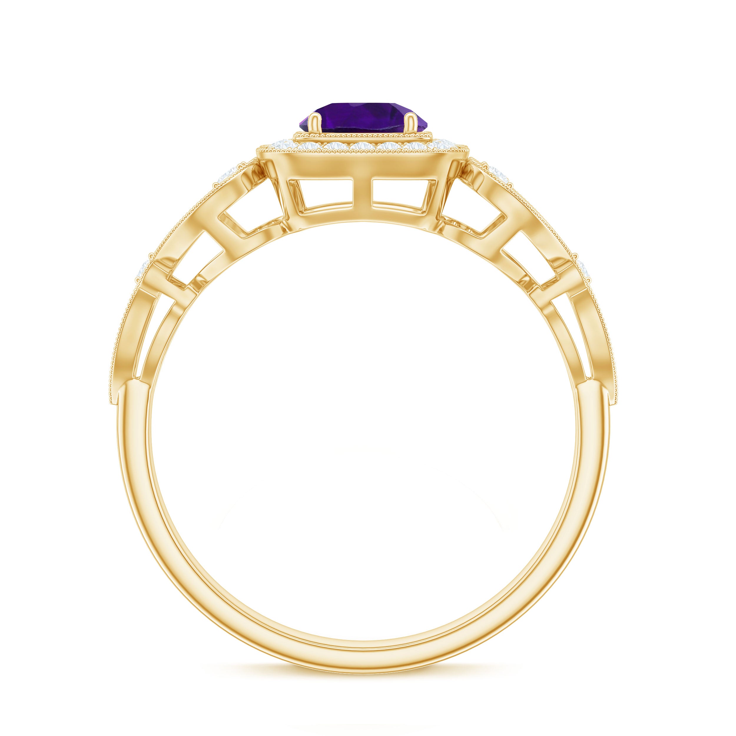 Vintage Inspired Real Amethyst Engagement Ring with Diamond AAA - Rosec Jewels