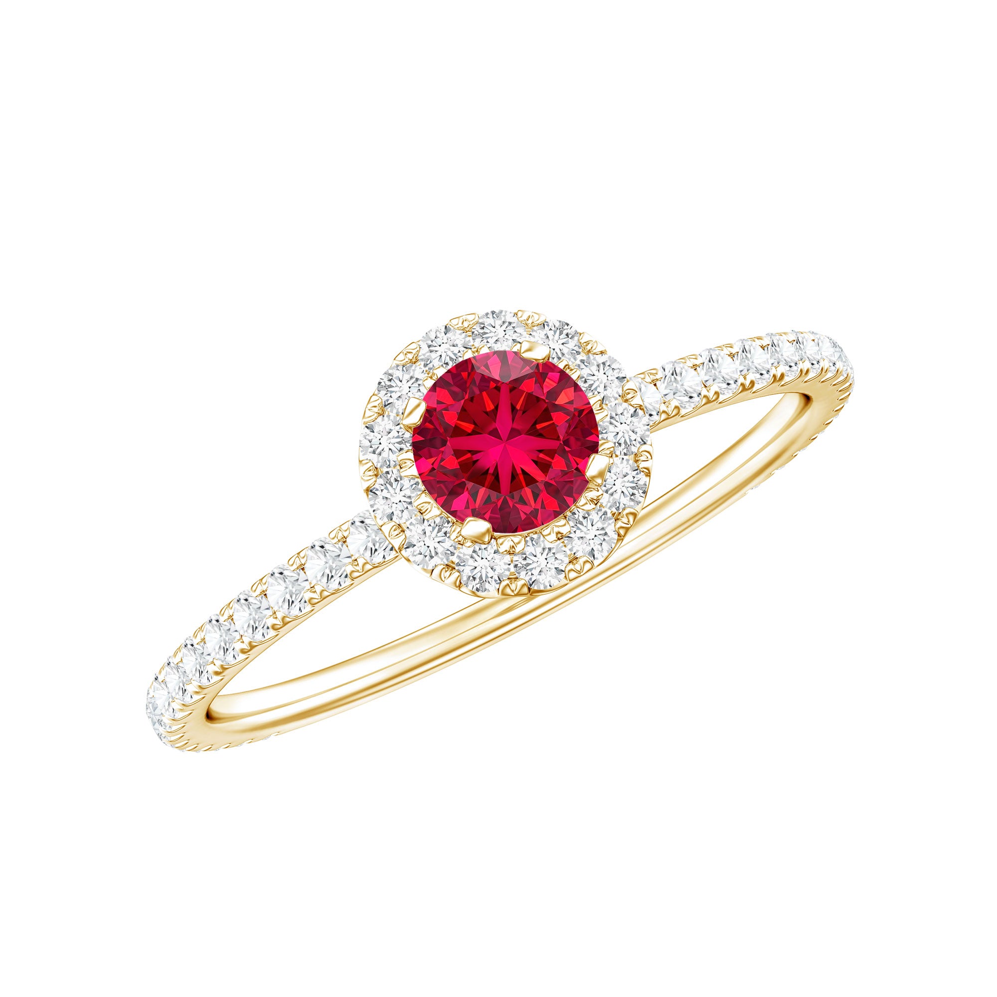 Certified Lab Grown Ruby and Diamond Halo Engagement Ring AAAA - Rosec Jewels