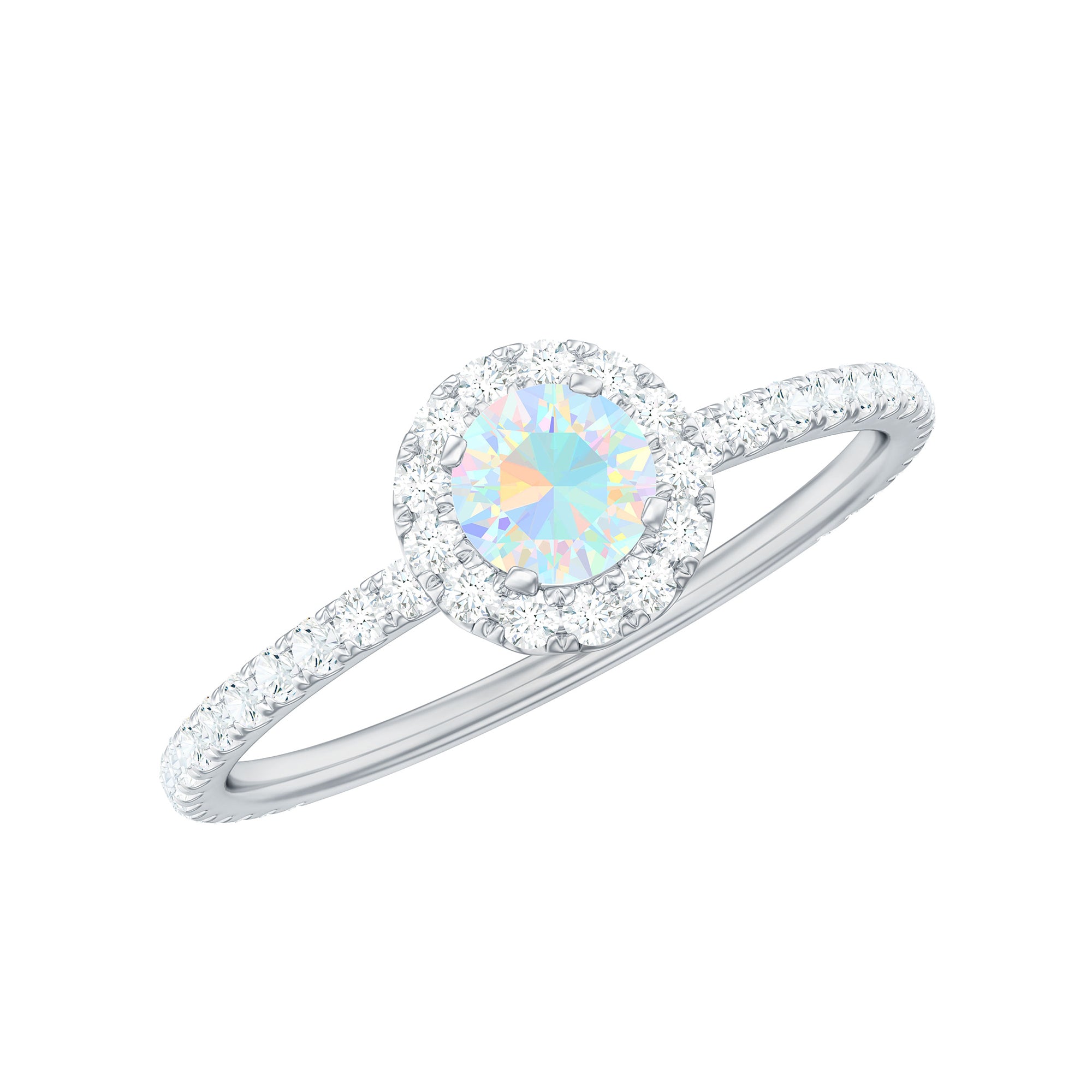 Natural Opalescent Promise Engagement Ring with Diamond Halo