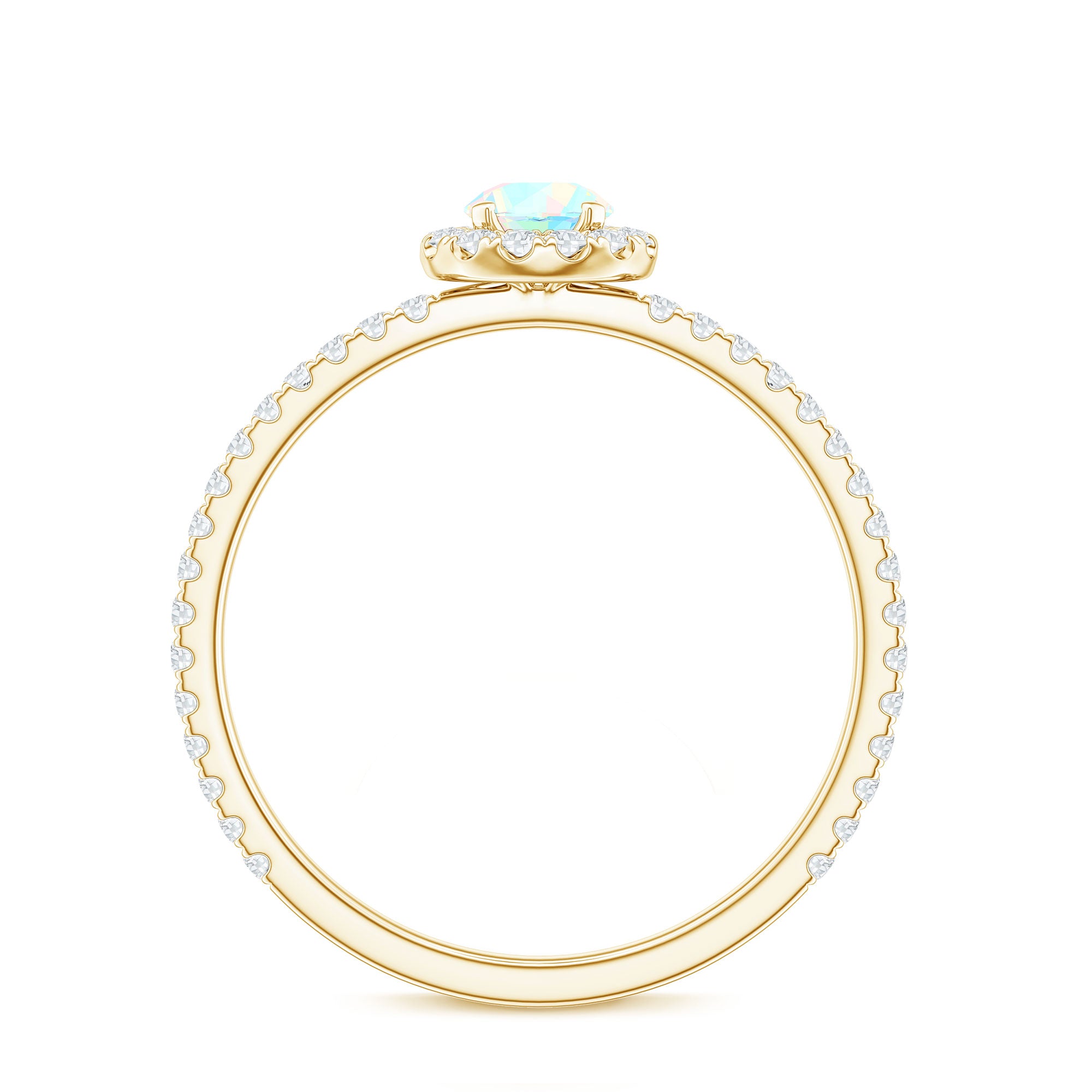 Natural Opalescent Promise Engagement Ring with Diamond Halo AAA - Rosec Jewels