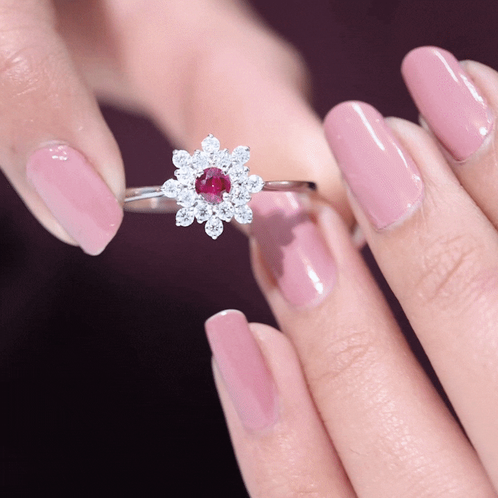 Lab Grown Ruby and Diamond Flower Cluster Engagement Ring AAAA - Rosec Jewels