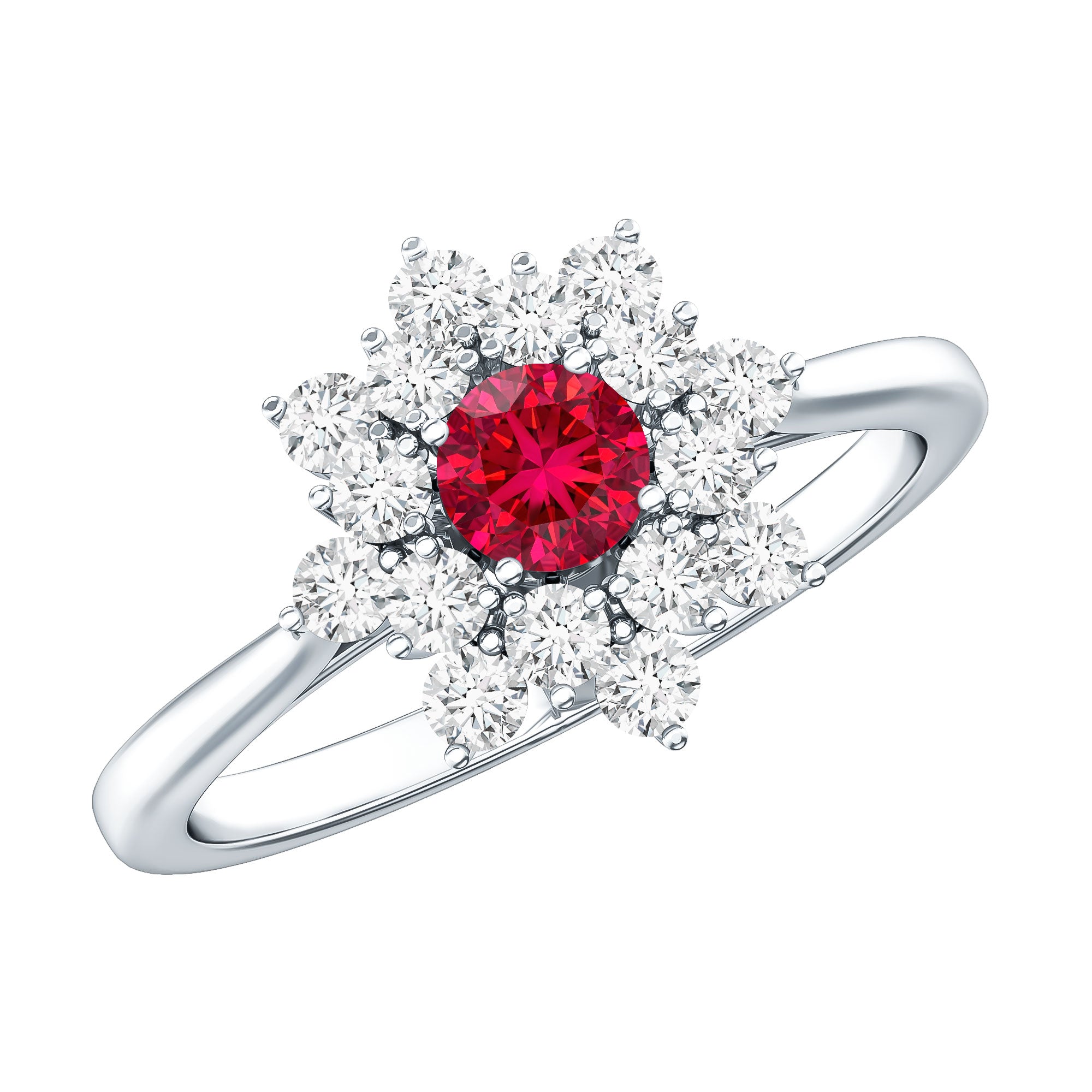 Lab Grown Ruby and Diamond Flower Cluster Engagement Ring AAAA - Rosec Jewels