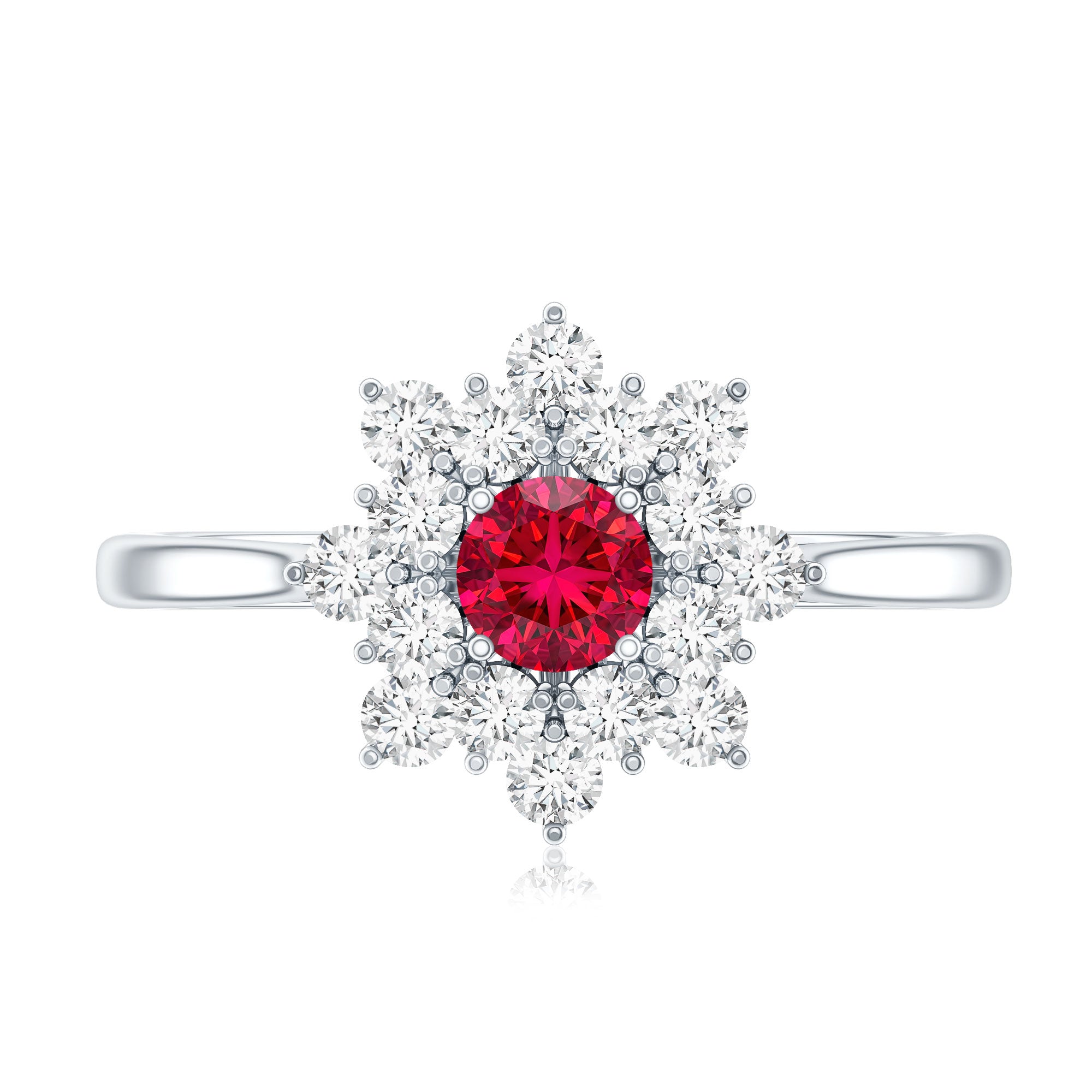 Lab Grown Ruby and Diamond Flower Cluster Engagement Ring AAAA - Rosec Jewels