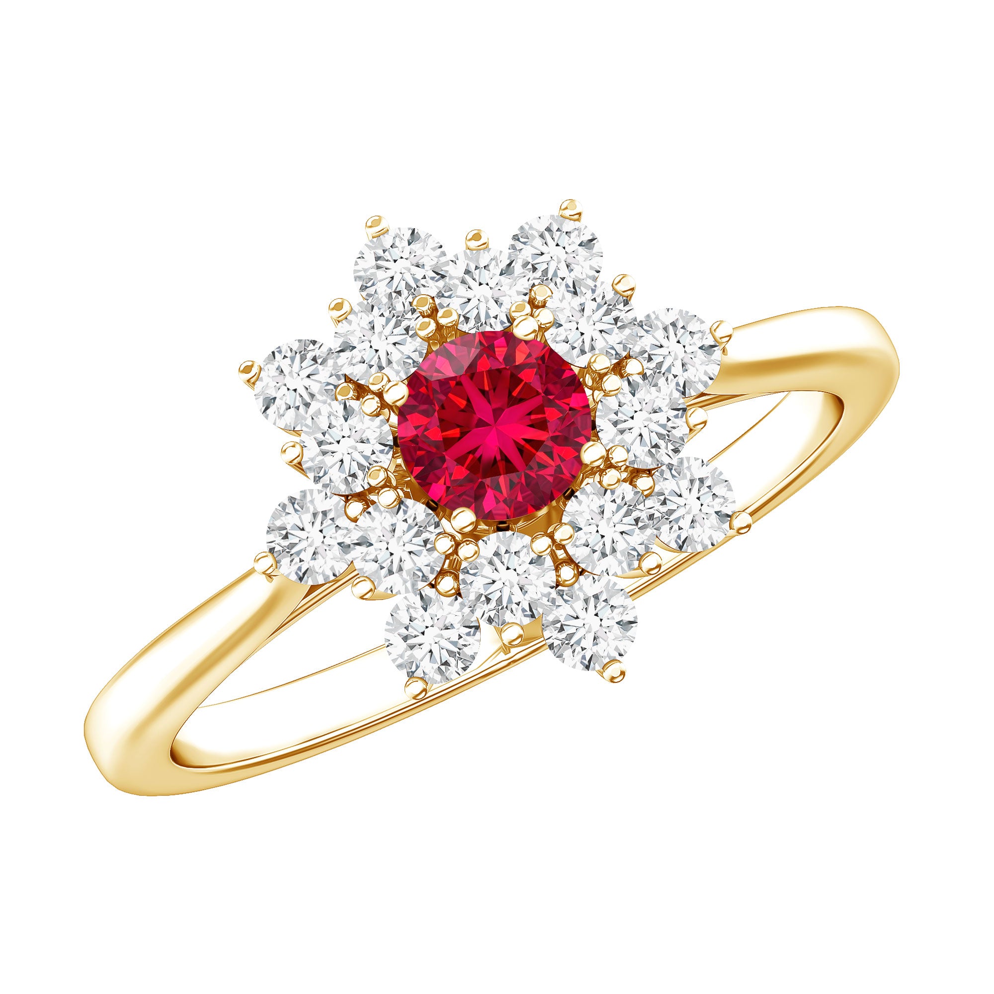 Lab Grown Ruby and Diamond Flower Cluster Engagement Ring AAAA - Rosec Jewels