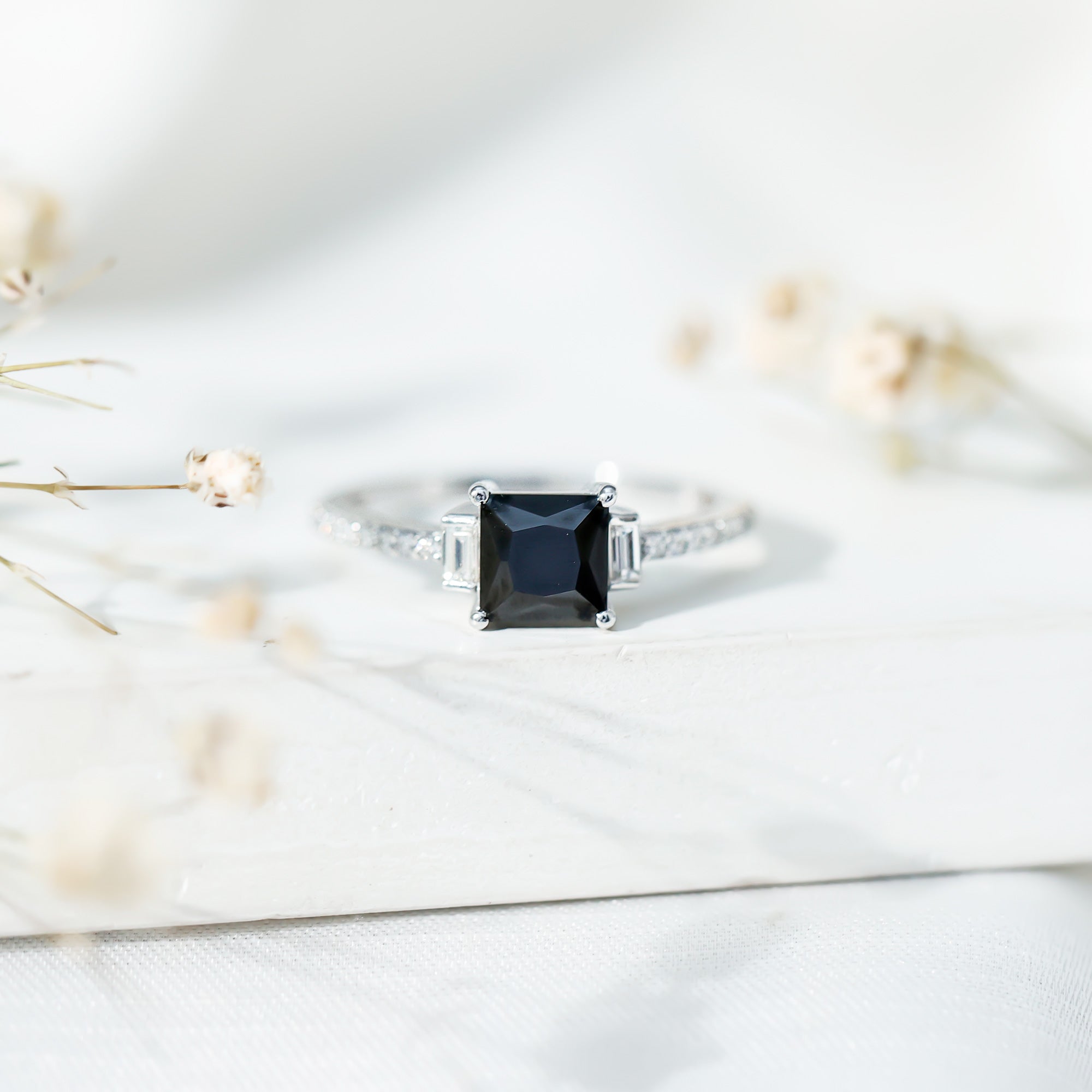 Certified 1 Carat Lab Grown Black and White Diamond Princess Cut Solitaire Engagement Ring AAAA ( Synthetic ) - Rosec Jewels