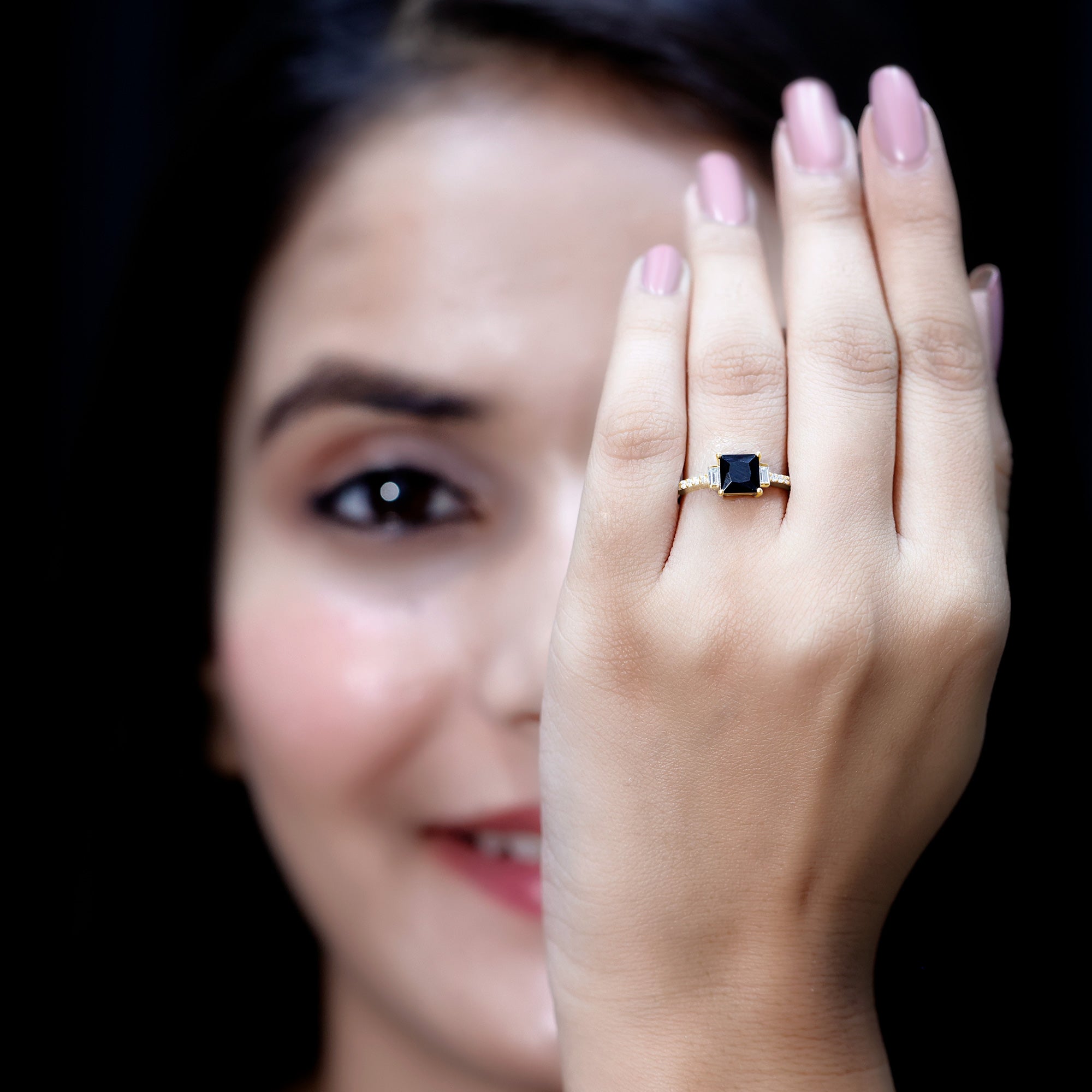 Certified 1 Carat Lab Grown Black and White Diamond Princess Cut Solitaire Engagement Ring AAAA ( Synthetic ) - Rosec Jewels