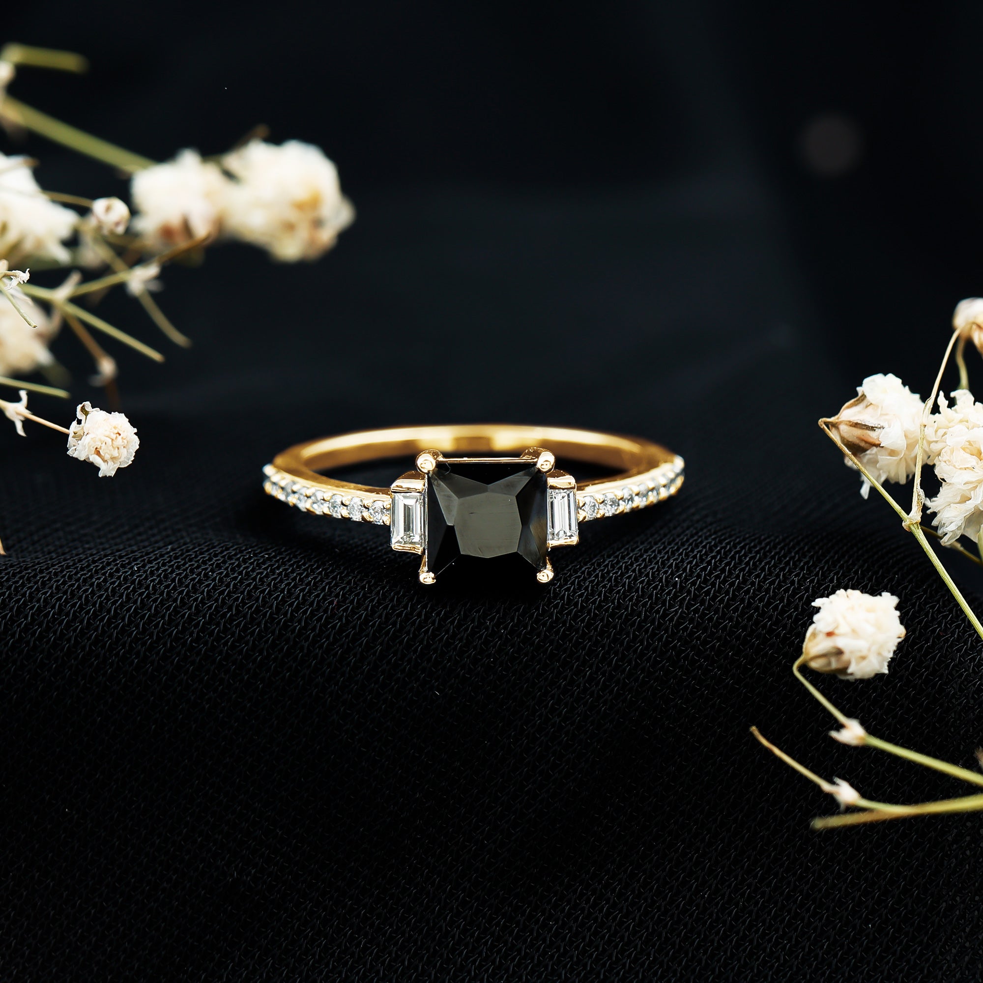 Certified 1 Carat Lab Grown Black and White Diamond Princess Cut Solitaire Engagement Ring AAAA ( Synthetic ) - Rosec Jewels