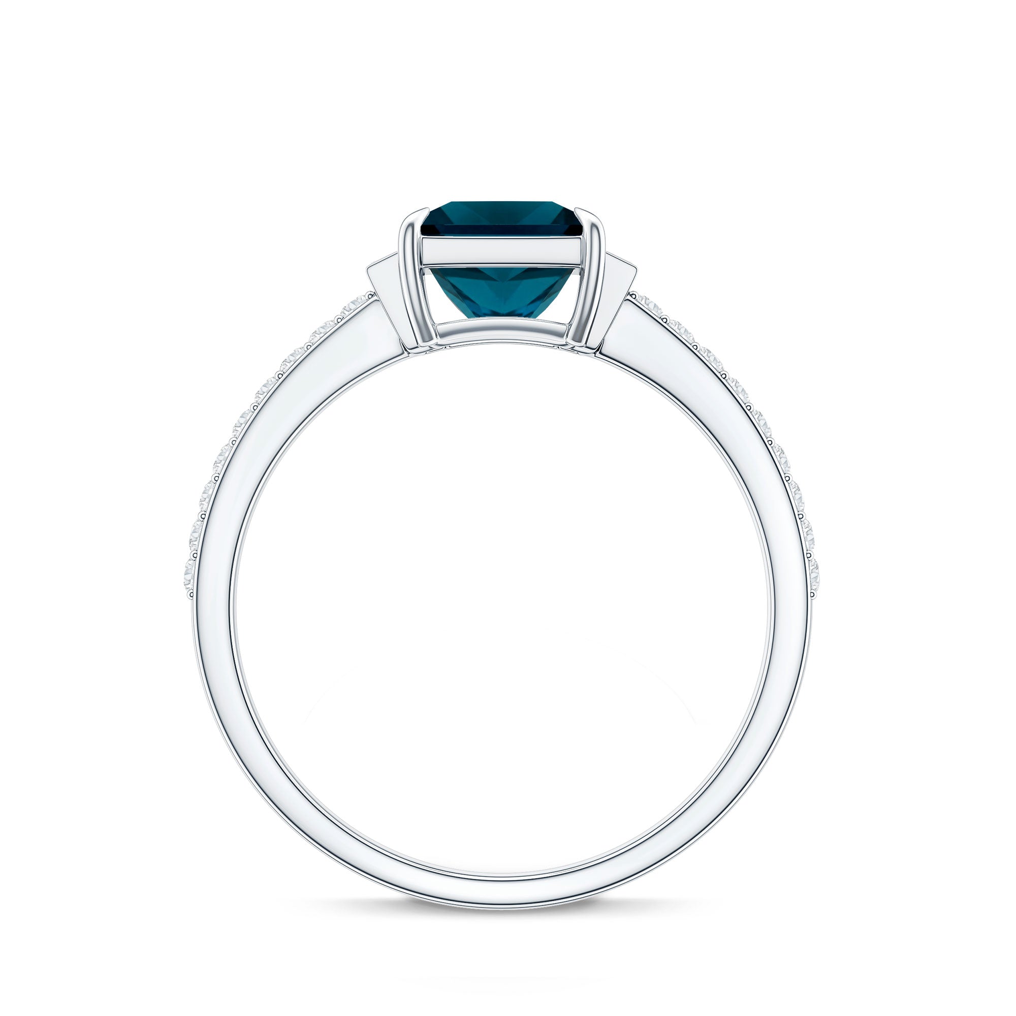 6mm Princess Cut London Blue Topaz Classic Engagement Ring with Diamond AAA - Rosec Jewels
