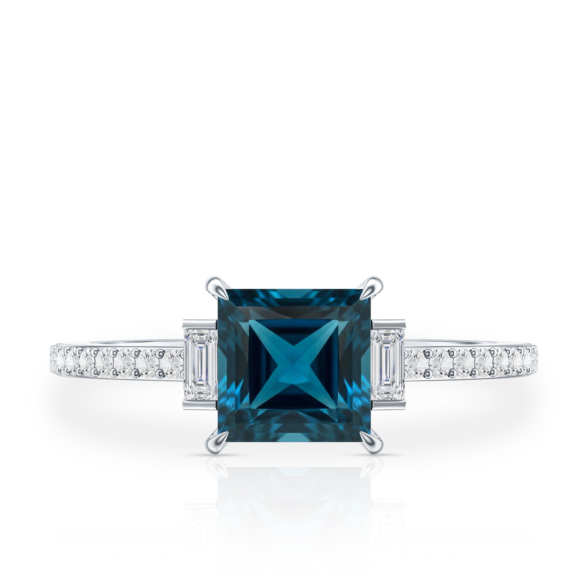 6mm Princess Cut London Blue Topaz Classic Engagement Ring with Diamond AAA - Rosec Jewels