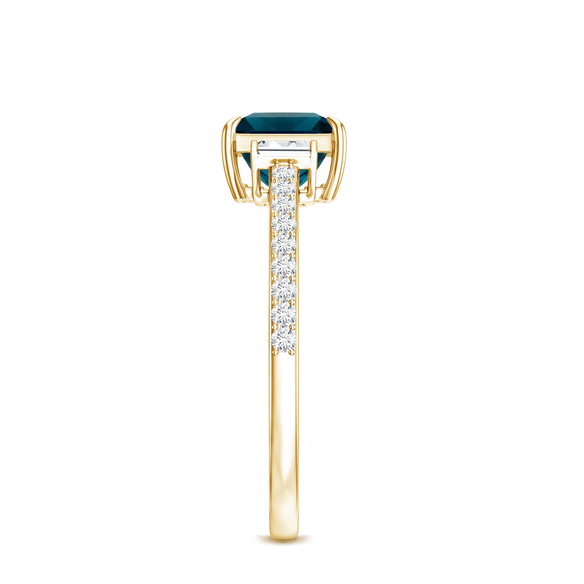 6mm Princess Cut London Blue Topaz Classic Engagement Ring with Diamond AAA - Rosec Jewels