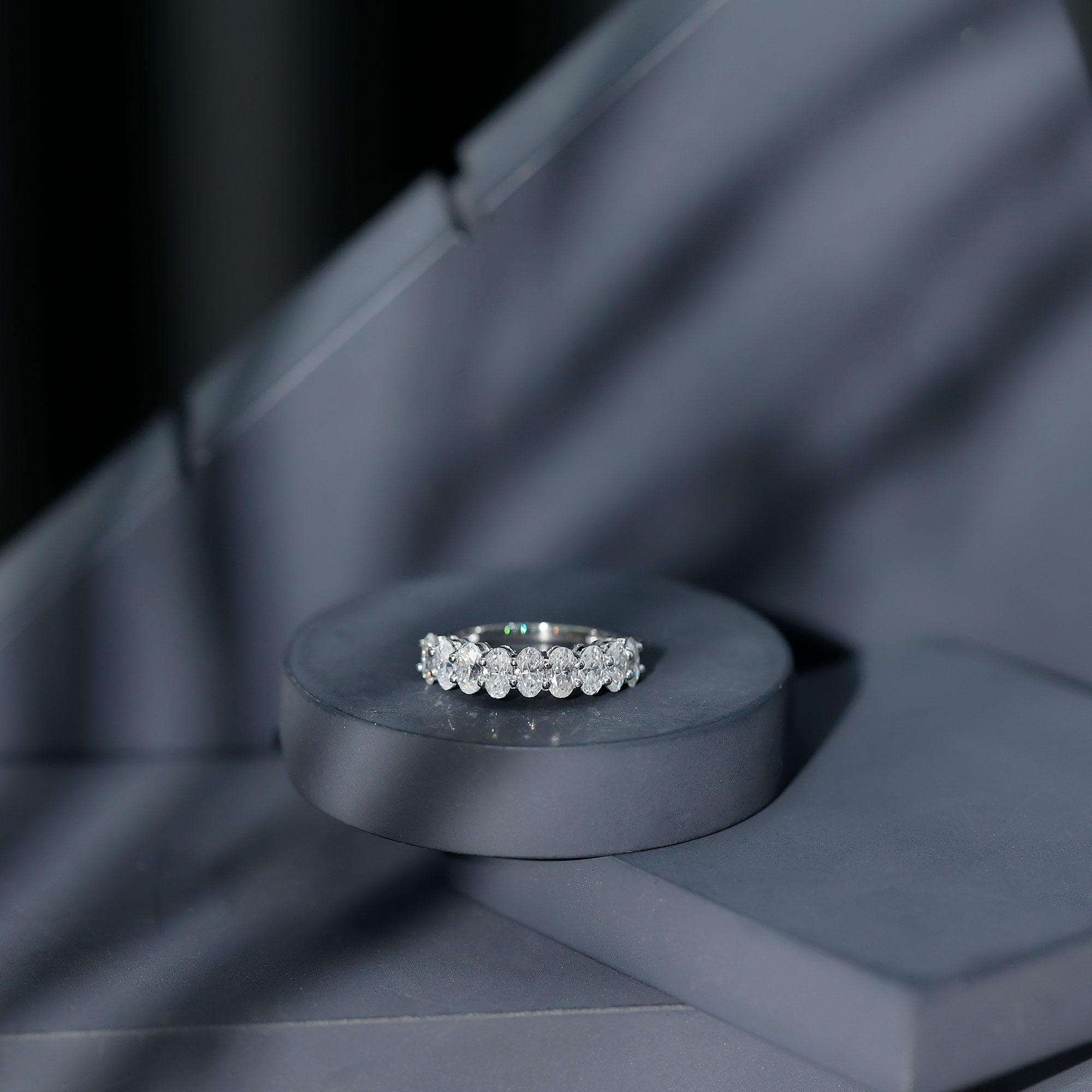 Oval Moissanite Half Eternity Wedding Band Ring D-VS1 - Rosec Jewels