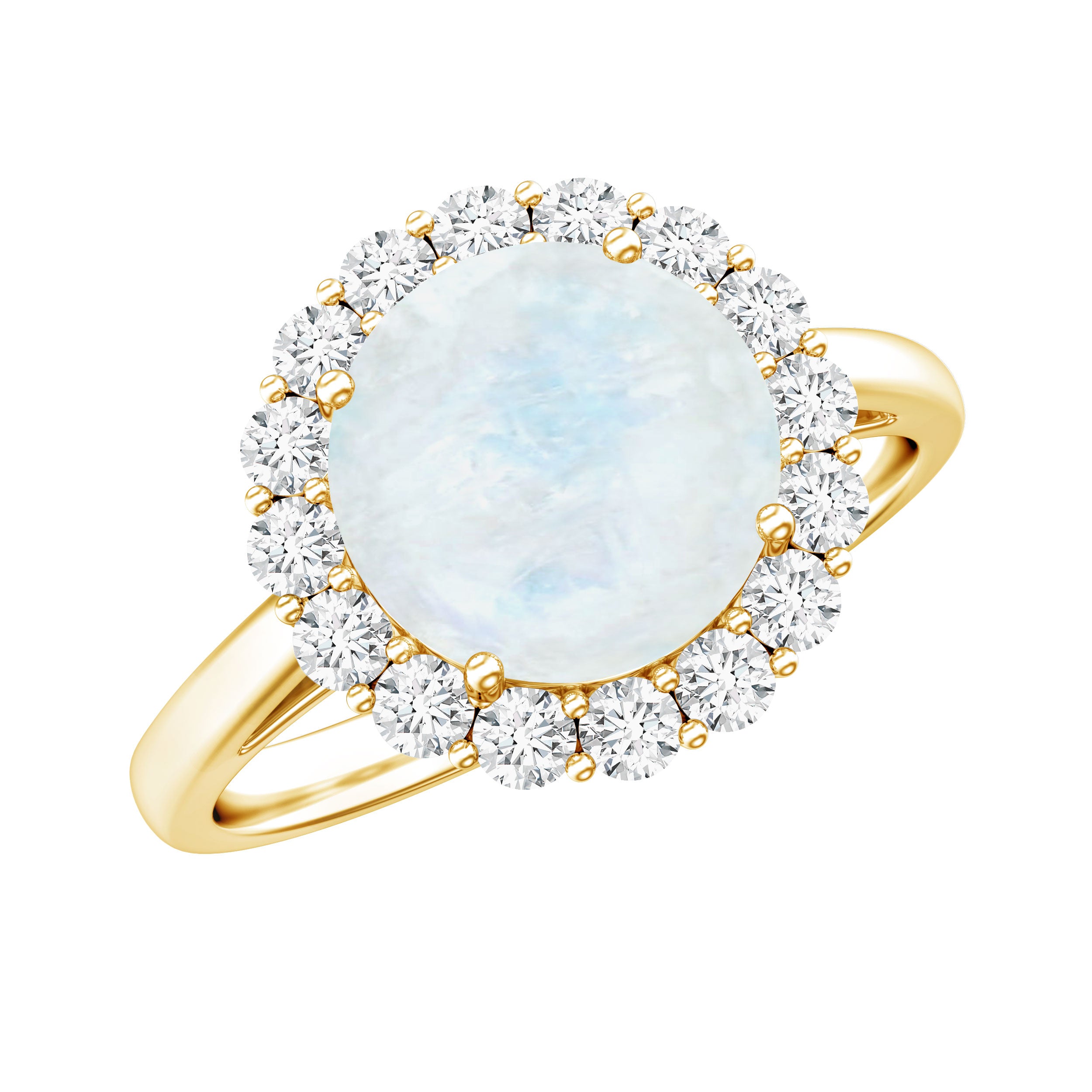 0.8 CT Round Moonstone Halo Engagement Ring with Diamond AAA - Rosec Jewels