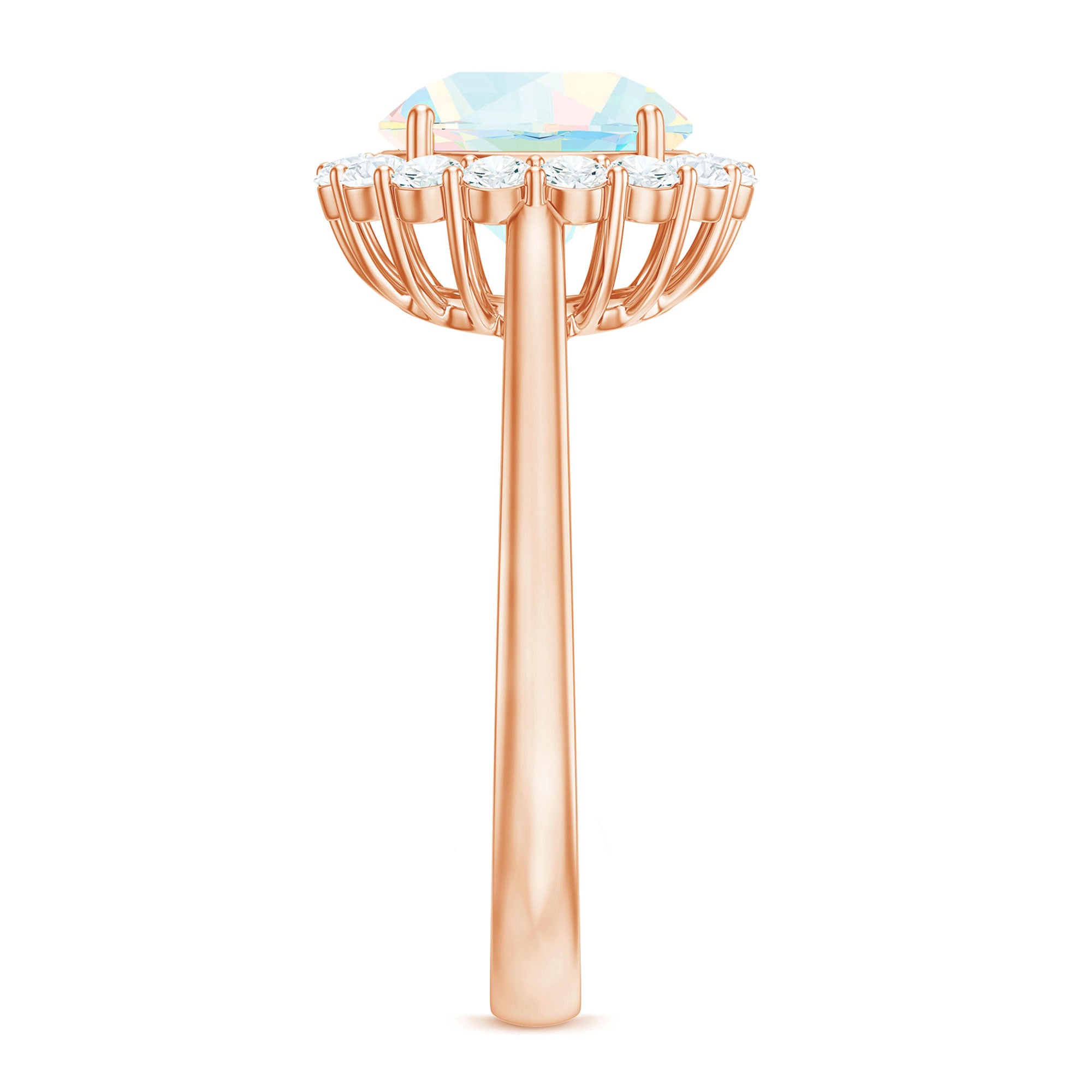 Certified Real 8mm Ethiopian Rainbow Opal Engagement Ring with Diamond Halo AAA - Rosec Jewels