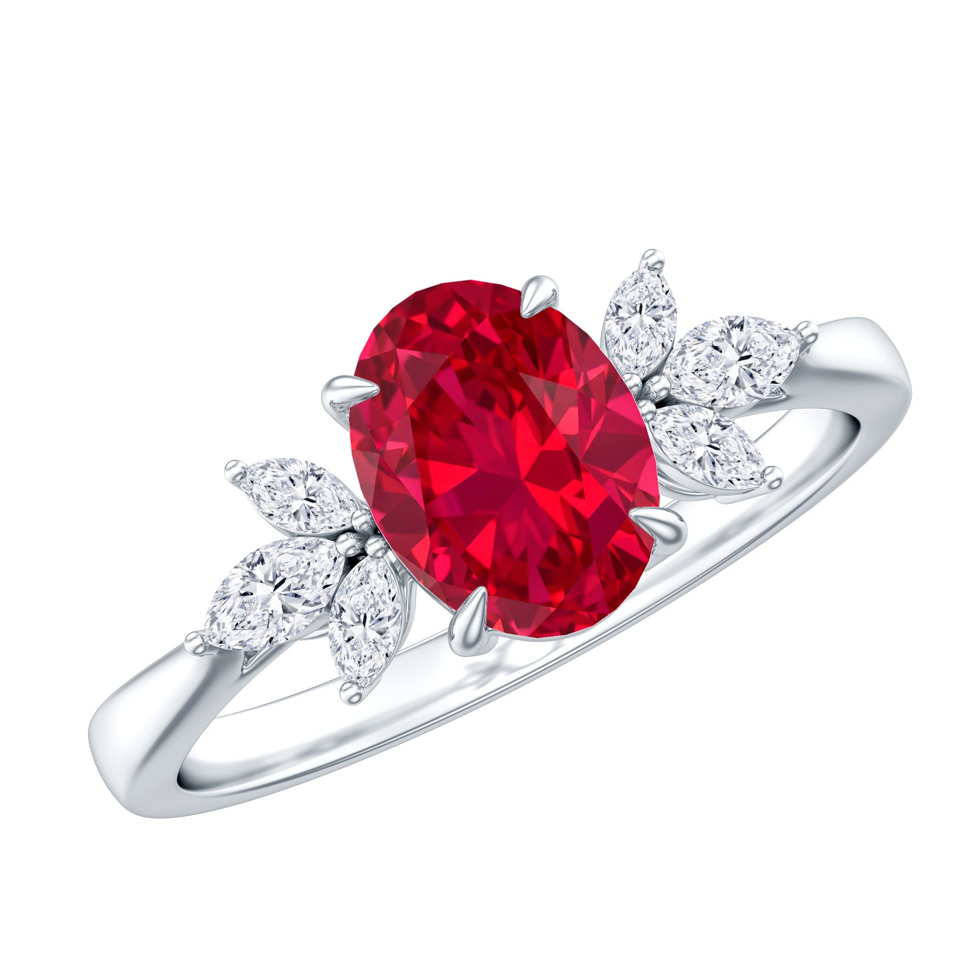 1.5 Carat Lab Created Ruby Oval Engagement Ring with Diamonds AAAA - Rosec Jewels