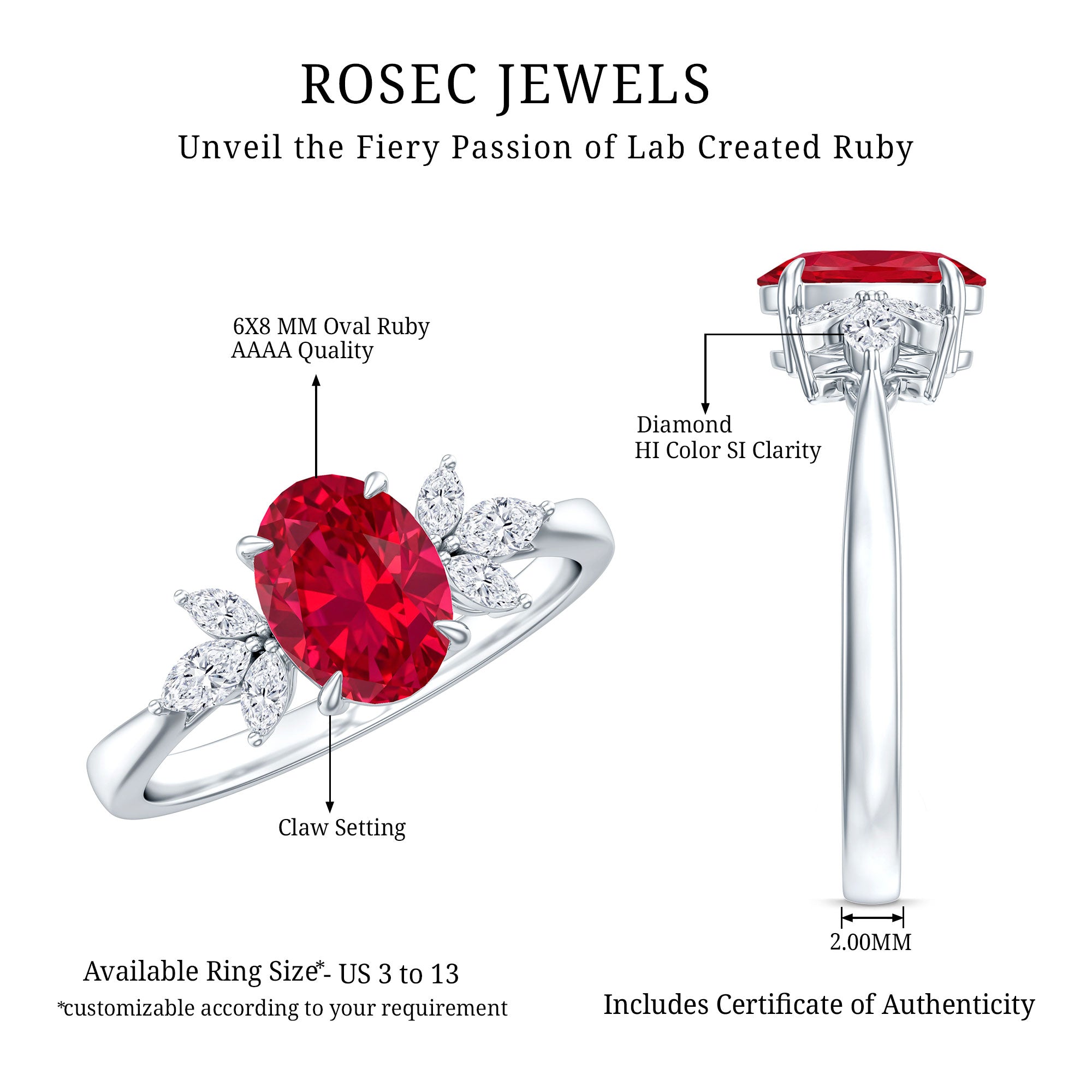 1.5 Carat Lab Created Ruby Oval Engagement Ring with Diamonds AAAA - Rosec Jewels
