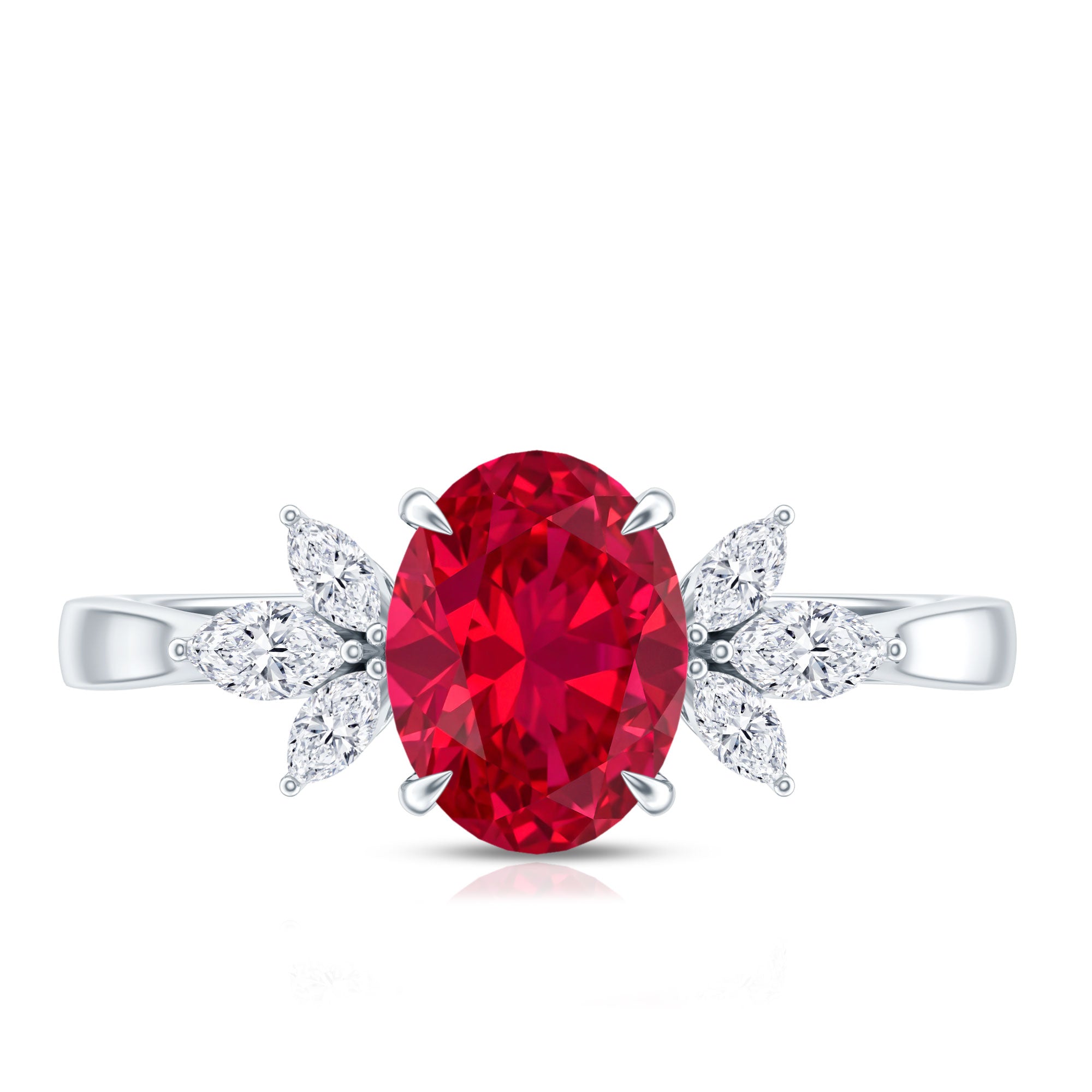1.5 Carat Lab Created Ruby Oval Engagement Ring with Diamonds AAAA - Rosec Jewels