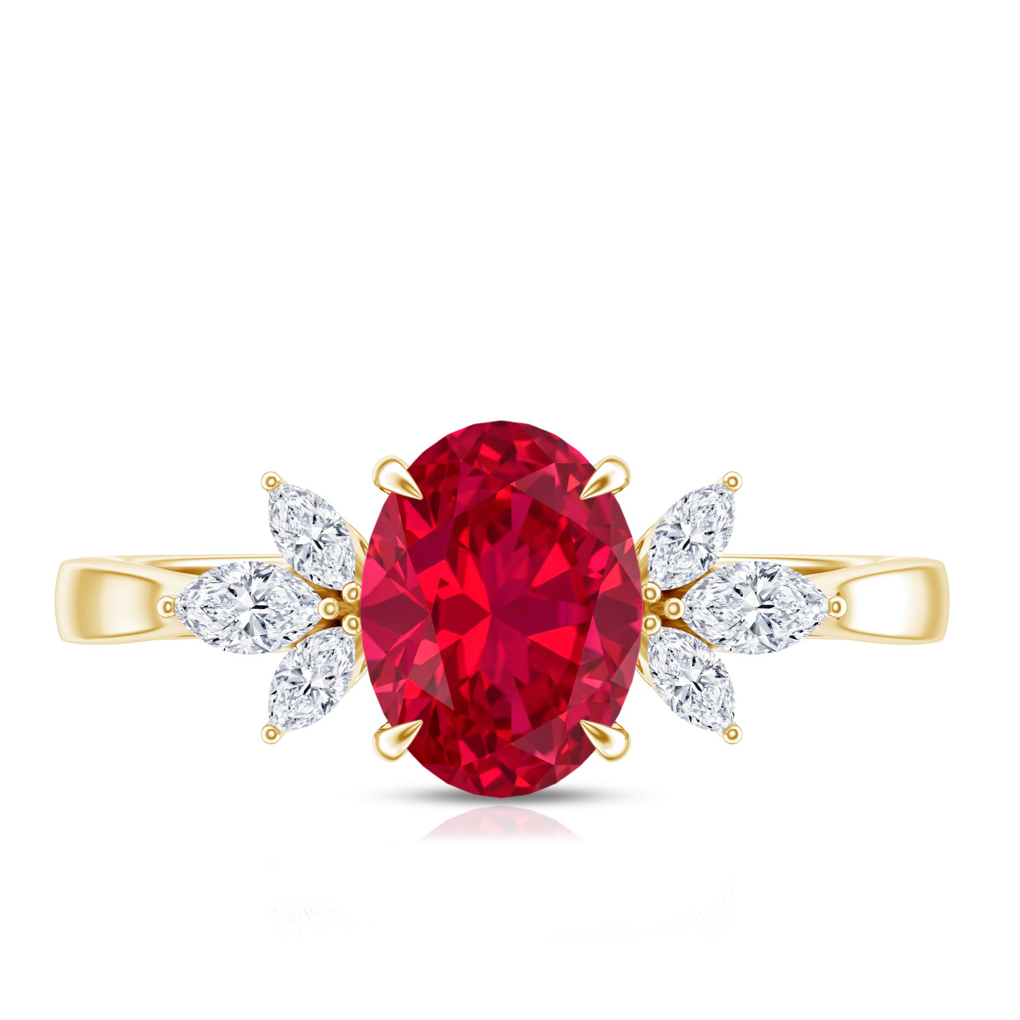 1.5 Carat Lab Created Ruby Oval Engagement Ring with Diamonds AAAA - Rosec Jewels