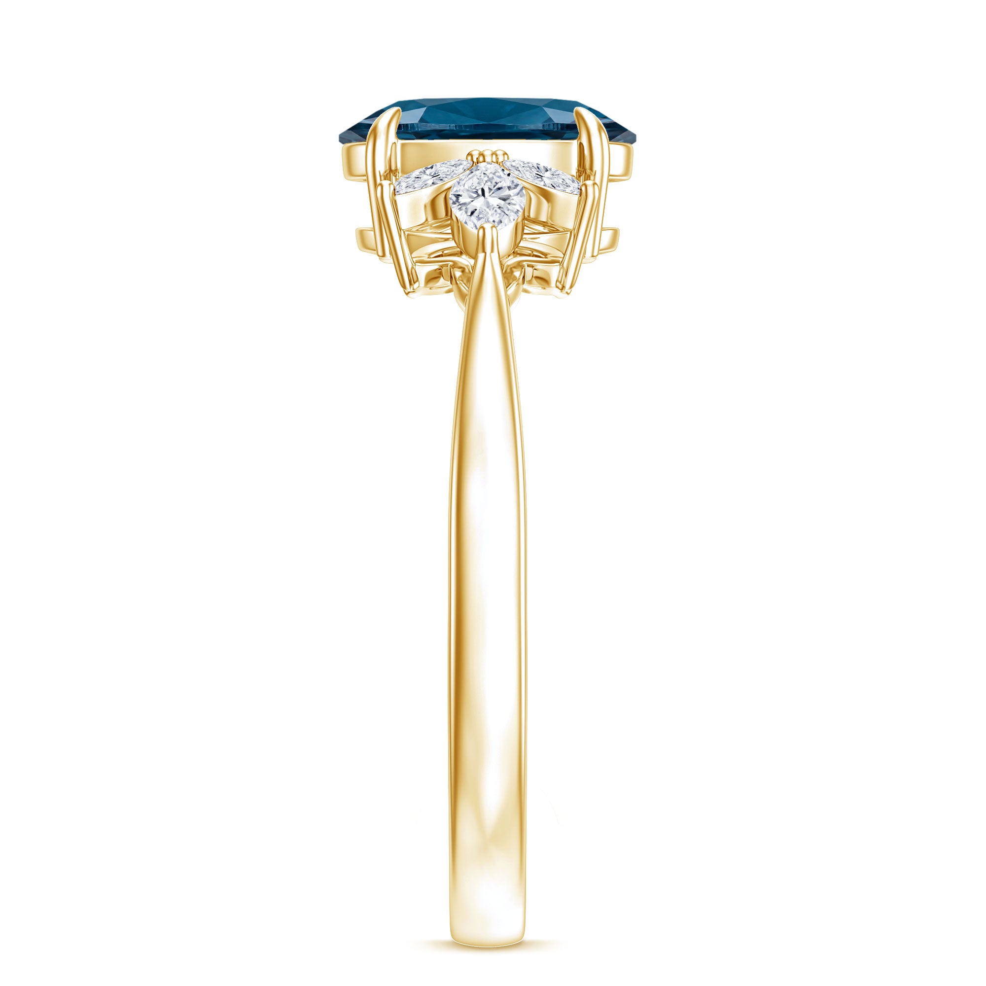 Oval Cut London Blue Topaz Engagement Ring with Diamond Trio AAA - Rosec Jewels