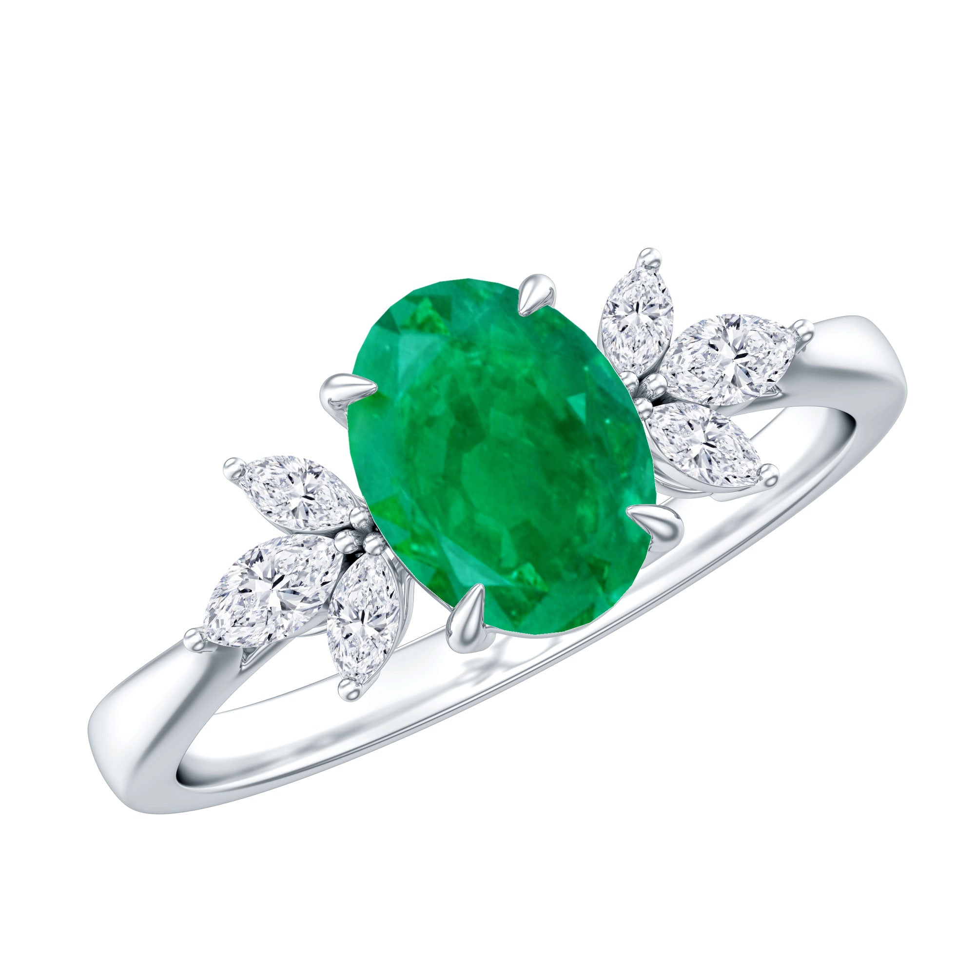Natural 1.2 Carat Oval Emerald Engagement Ring with Diamond Trio AAA - Rosec Jewels