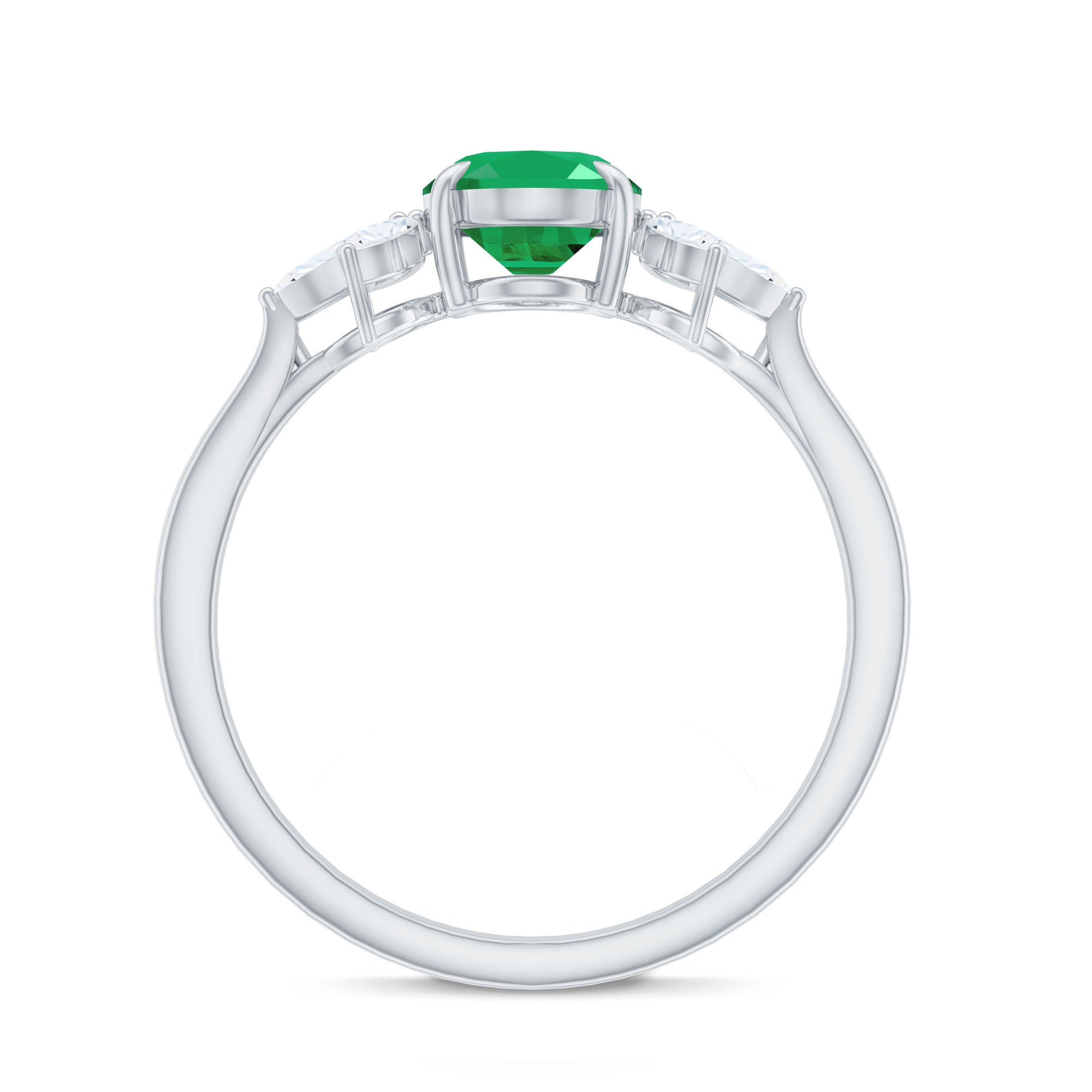 Natural 1.2 Carat Oval Emerald Engagement Ring with Diamond Trio AAA - Rosec Jewels