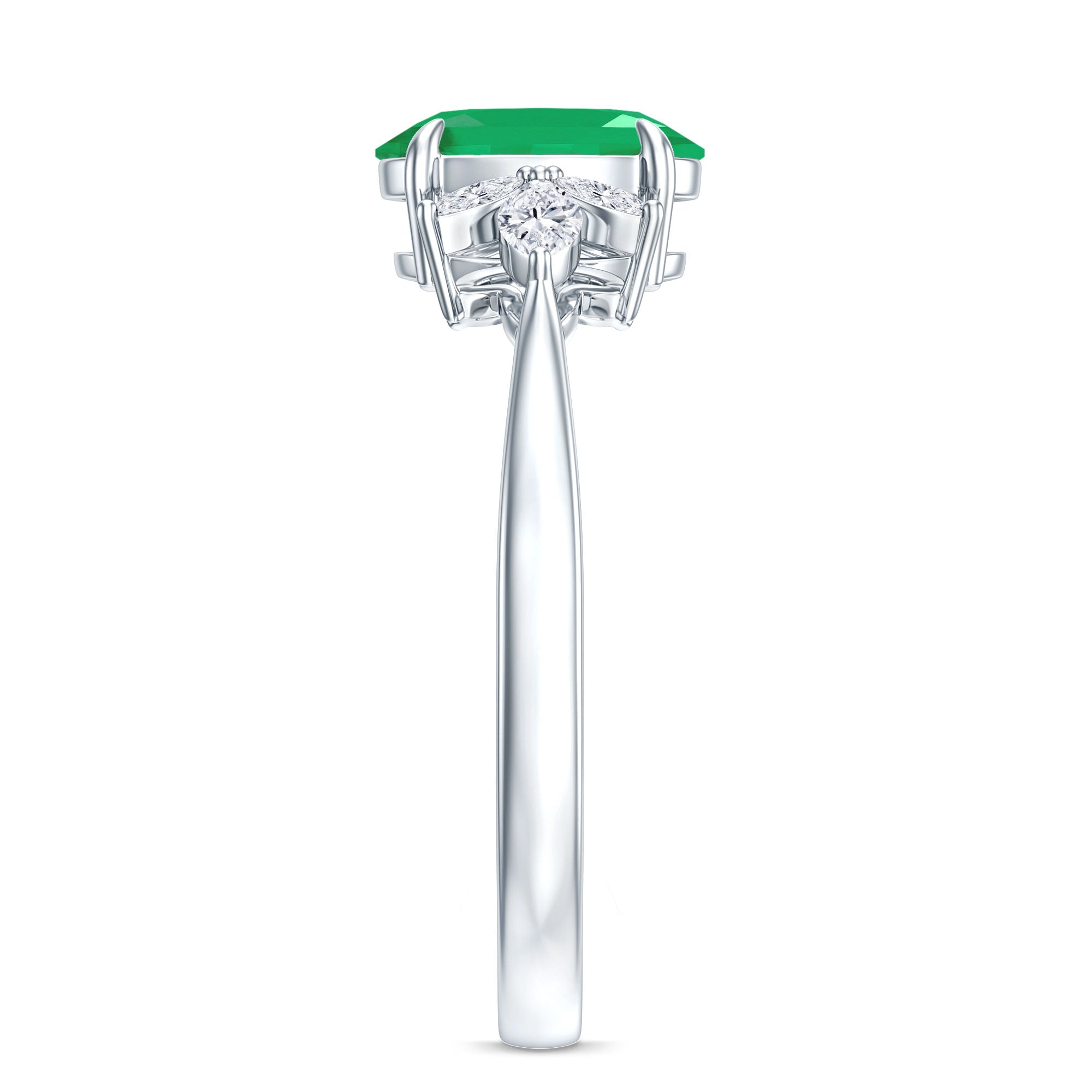 Natural 1.2 Carat Oval Emerald Engagement Ring with Diamond Trio AAA - Rosec Jewels