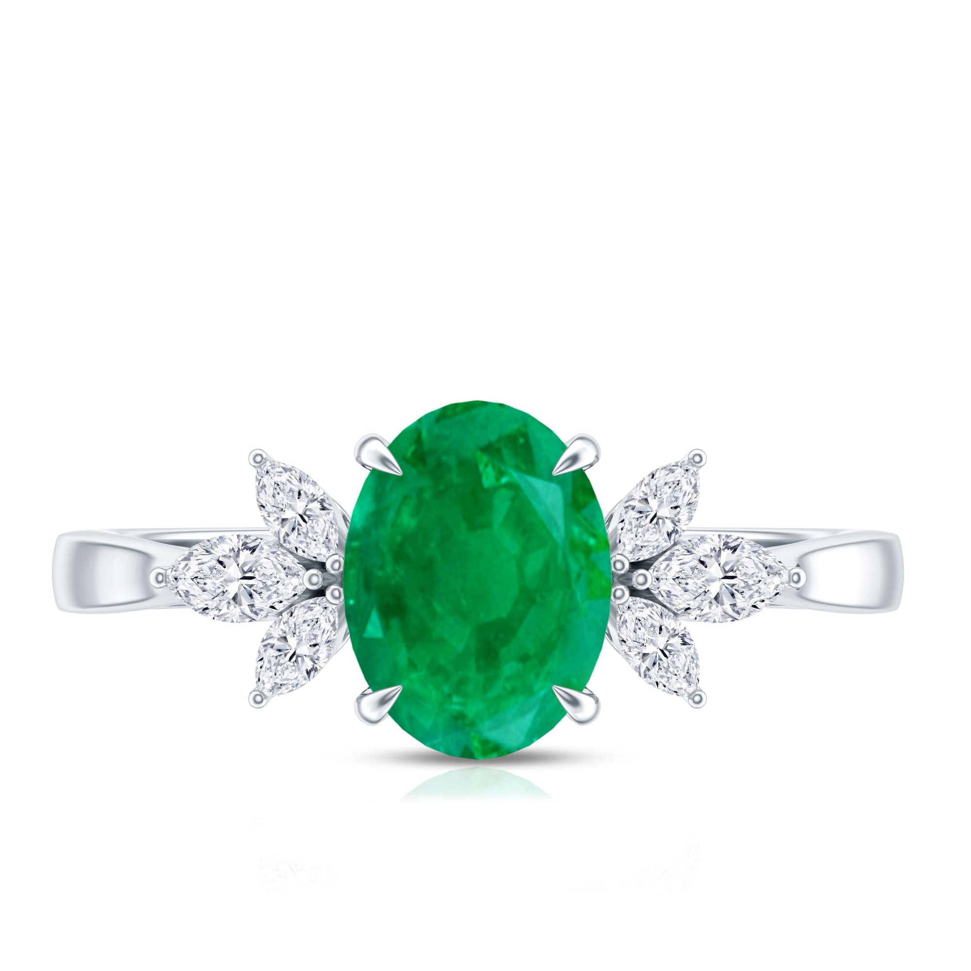 Natural 1.2 Carat Oval Emerald Engagement Ring with Diamond Trio AAA - Rosec Jewels