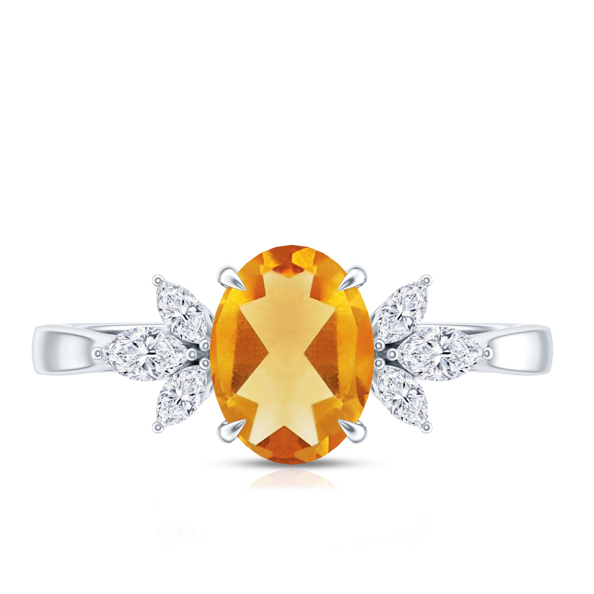 Certified Real 6X8mm Citrine Oval Engagement Ring with Diamond Trio AAA - Rosec Jewels