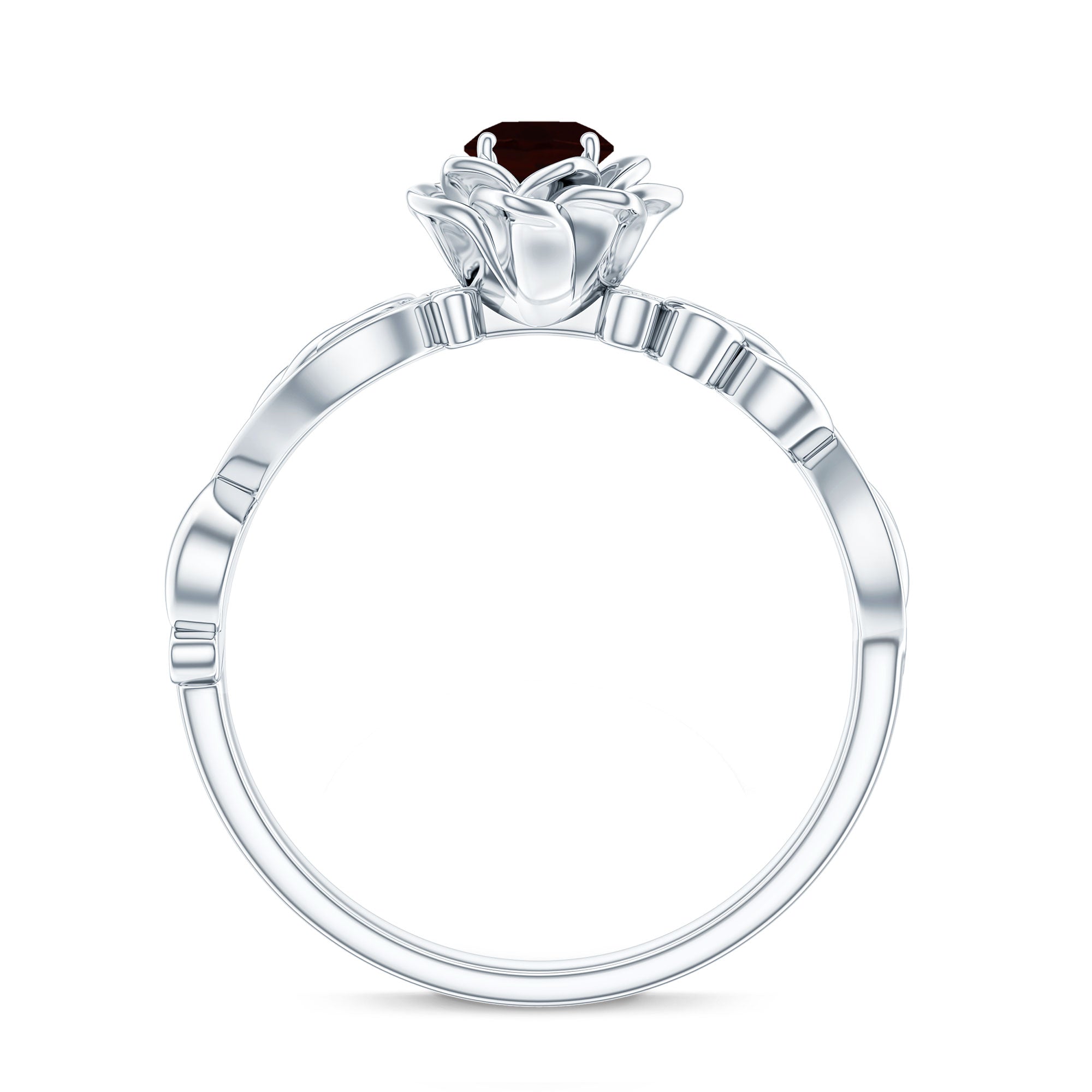 Certified Natural Garnet Rose Flower Engagement Ring with Diamond AAA - Rosec Jewels
