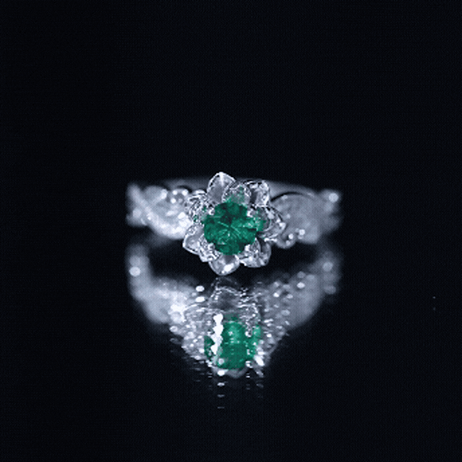 Lab Created Emerald and Diamond Flower Engagement Ring in Silver AAAA 14K Yellow Gold Plated Silver - Rosec Jewels