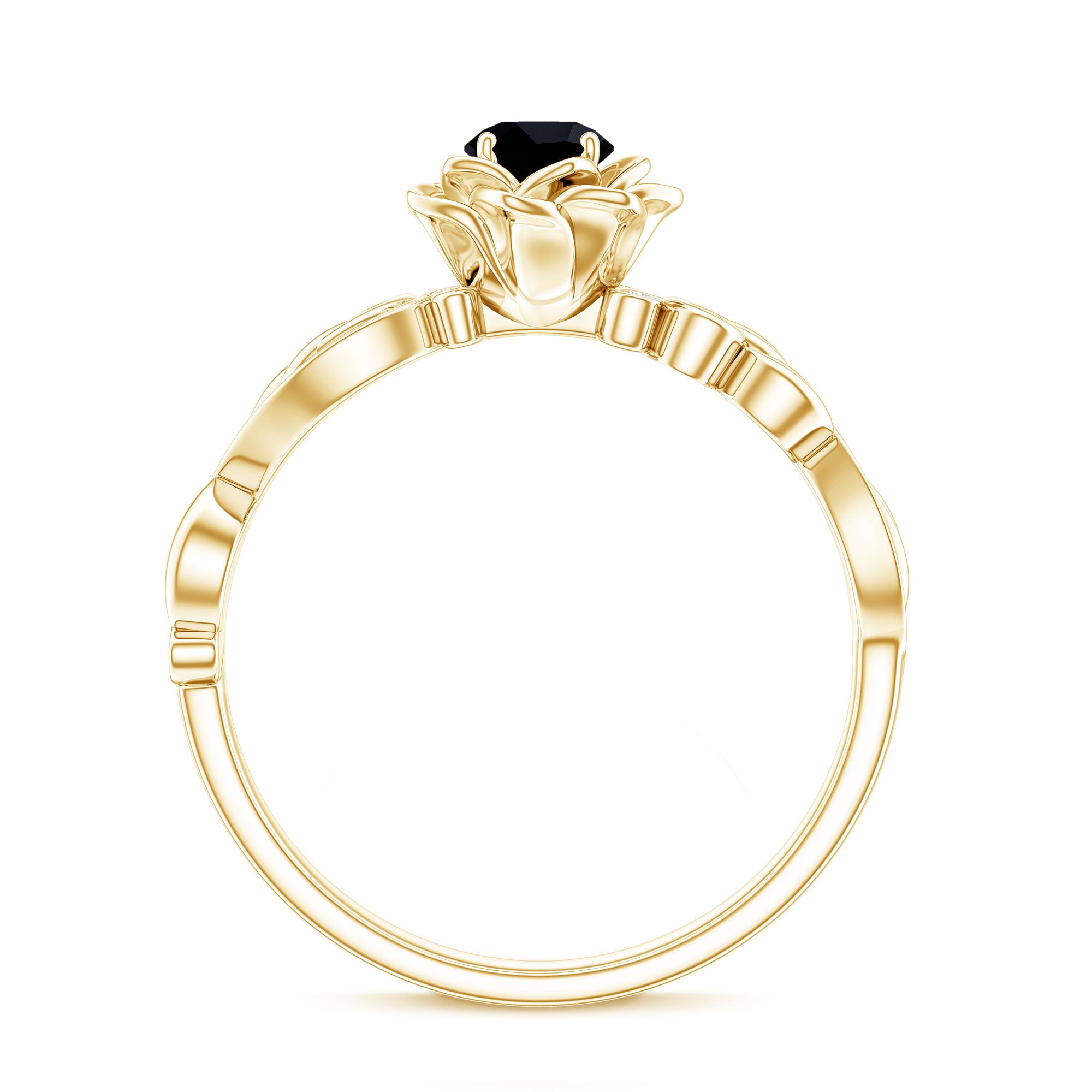 Rosec Jewels-Real Black Spinel Blooming Flower Engagement Ring with Diamond