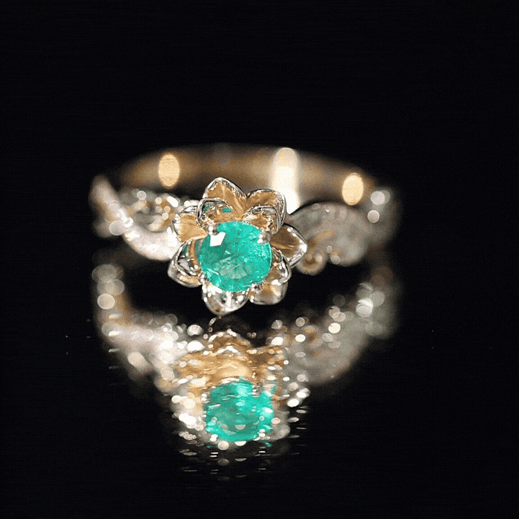 Certified 5 MM Emerald and Diamond Flower Engagement Ring AAA - Rosec Jewels