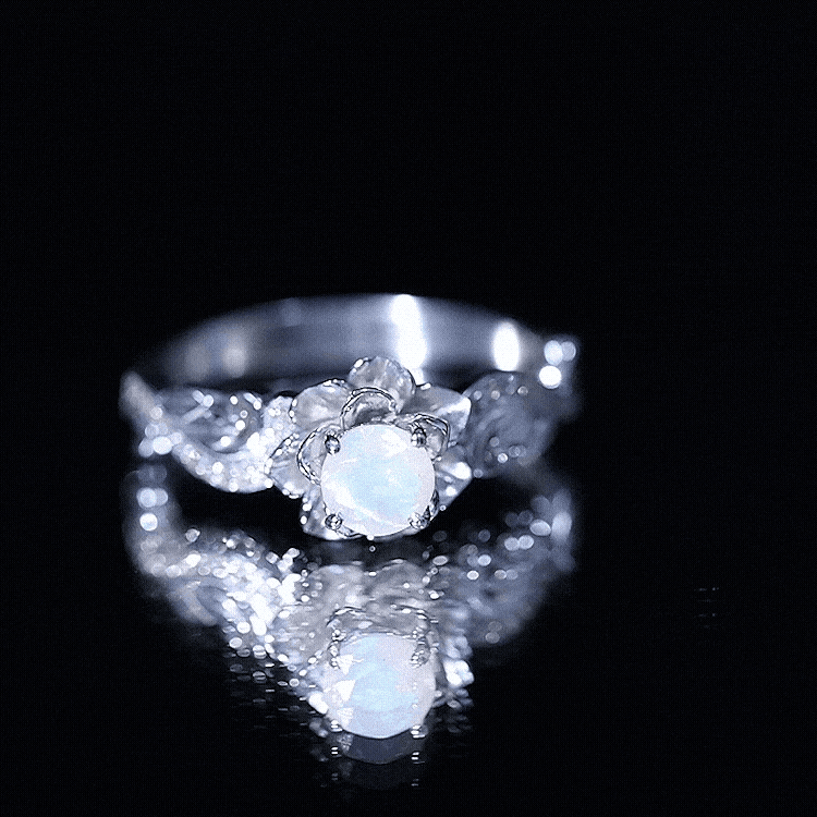 Genuine Ethiopian Opal Flower Engagement Ring With Real Diamond AAA - Rosec Jewels