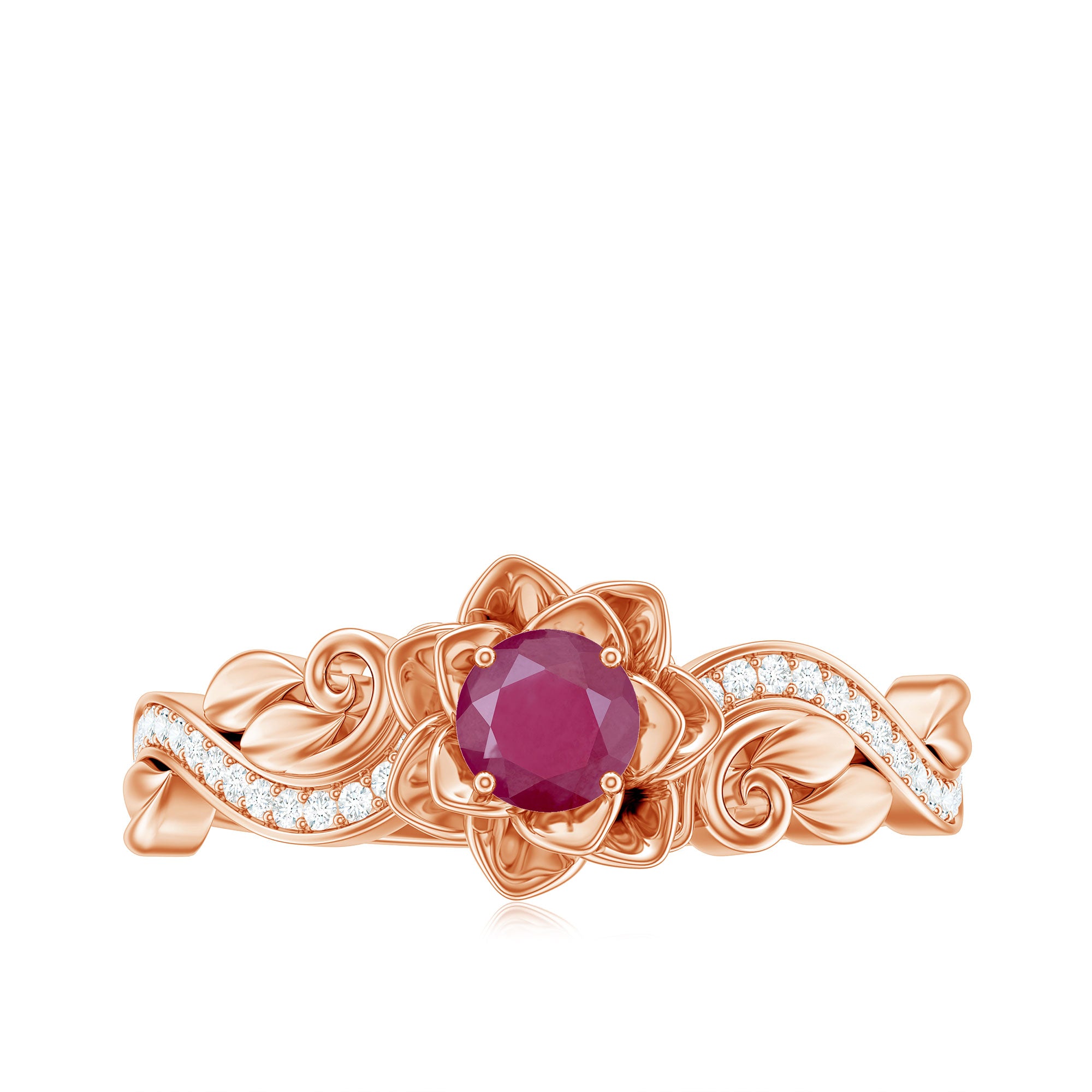 Nature Inspired 0.6 Carat Ruby Diamond Engagement Ring for Women AAA - Rosec Jewels