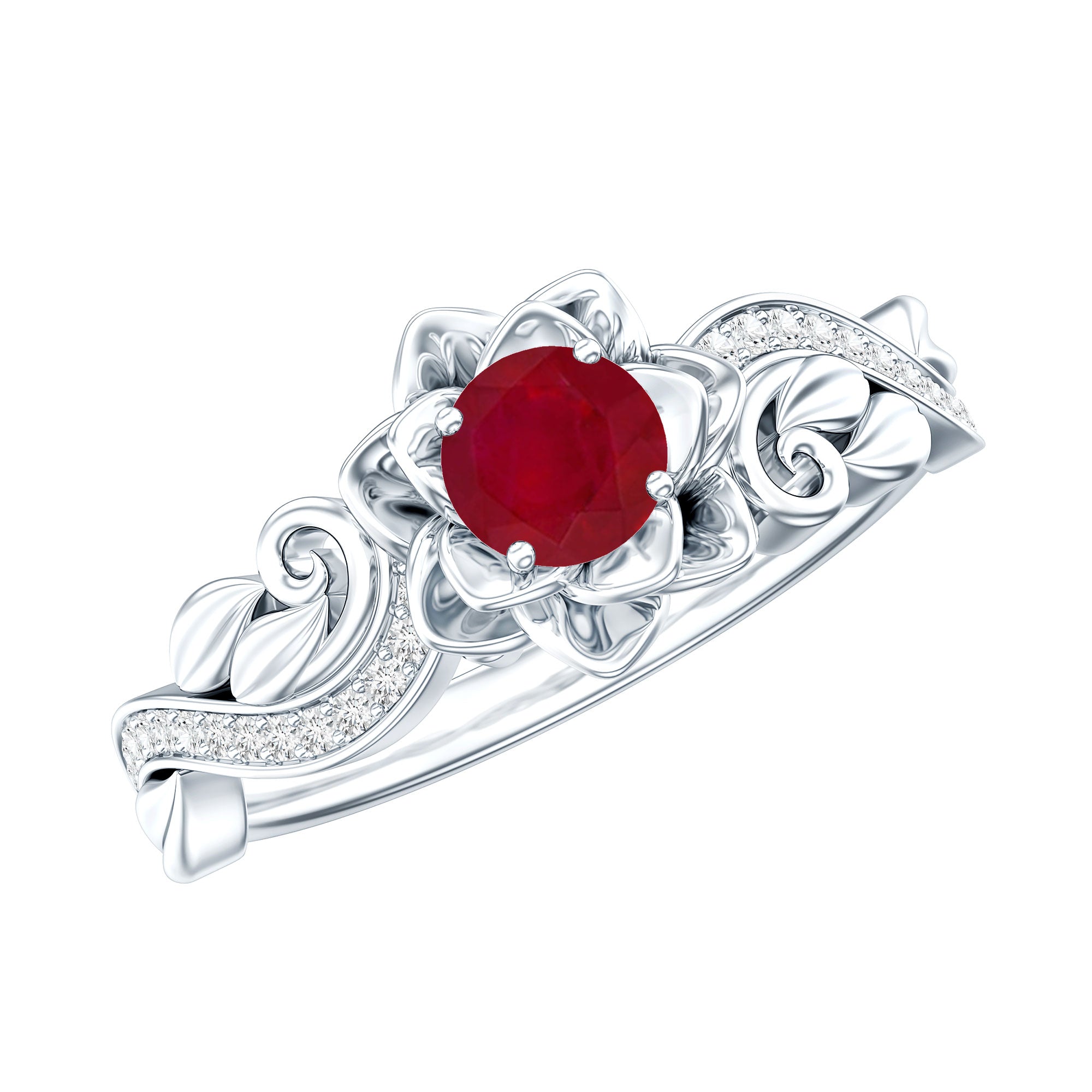 Nature Inspired 0.6 Carat Ruby Diamond Engagement Ring for Women AAA - Rosec Jewels