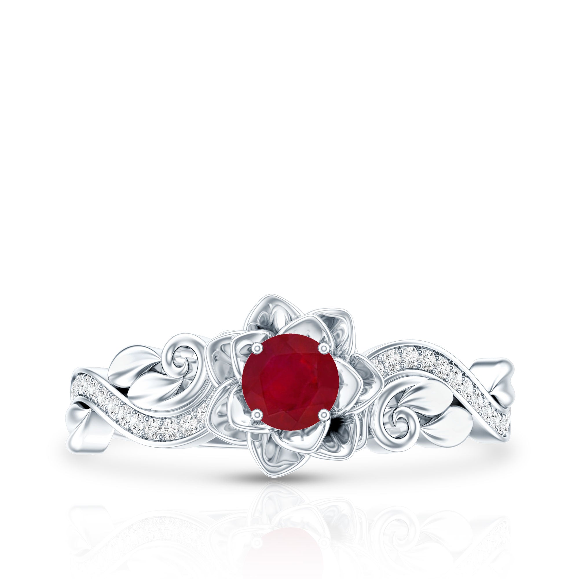 Nature Inspired 0.6 Carat Ruby Diamond Engagement Ring for Women AAA - Rosec Jewels