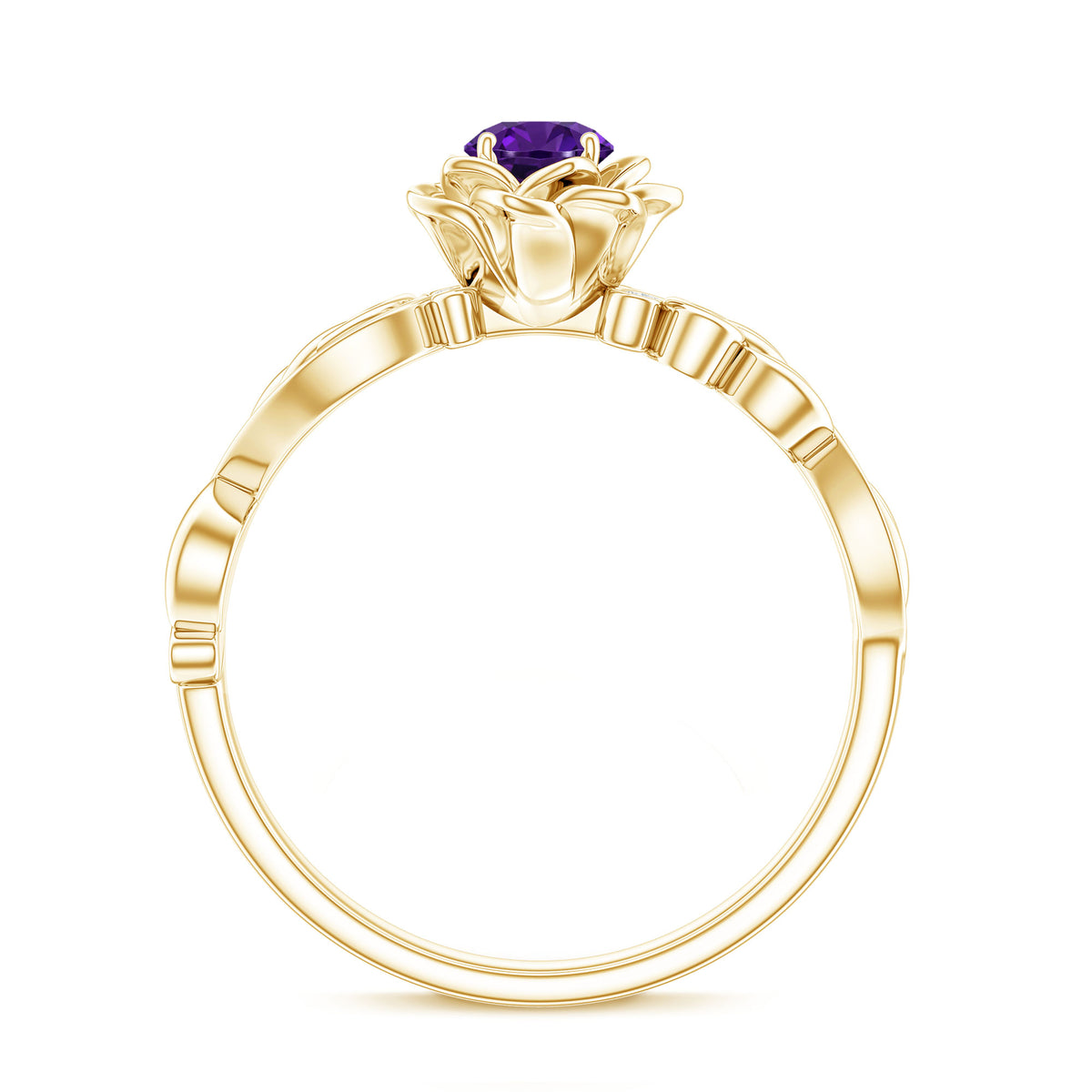 Real Amethyst Nature Inspired Engagement Ring With Diamond AAA - Rosec Jewels