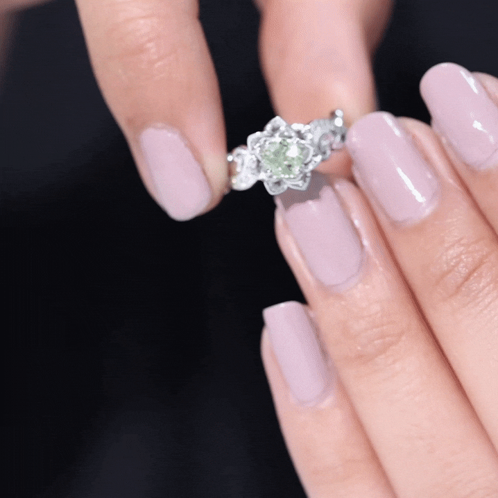 Rosec Jewels-Genuine Peridot and Diamond Flower Inspired Engagement Ring