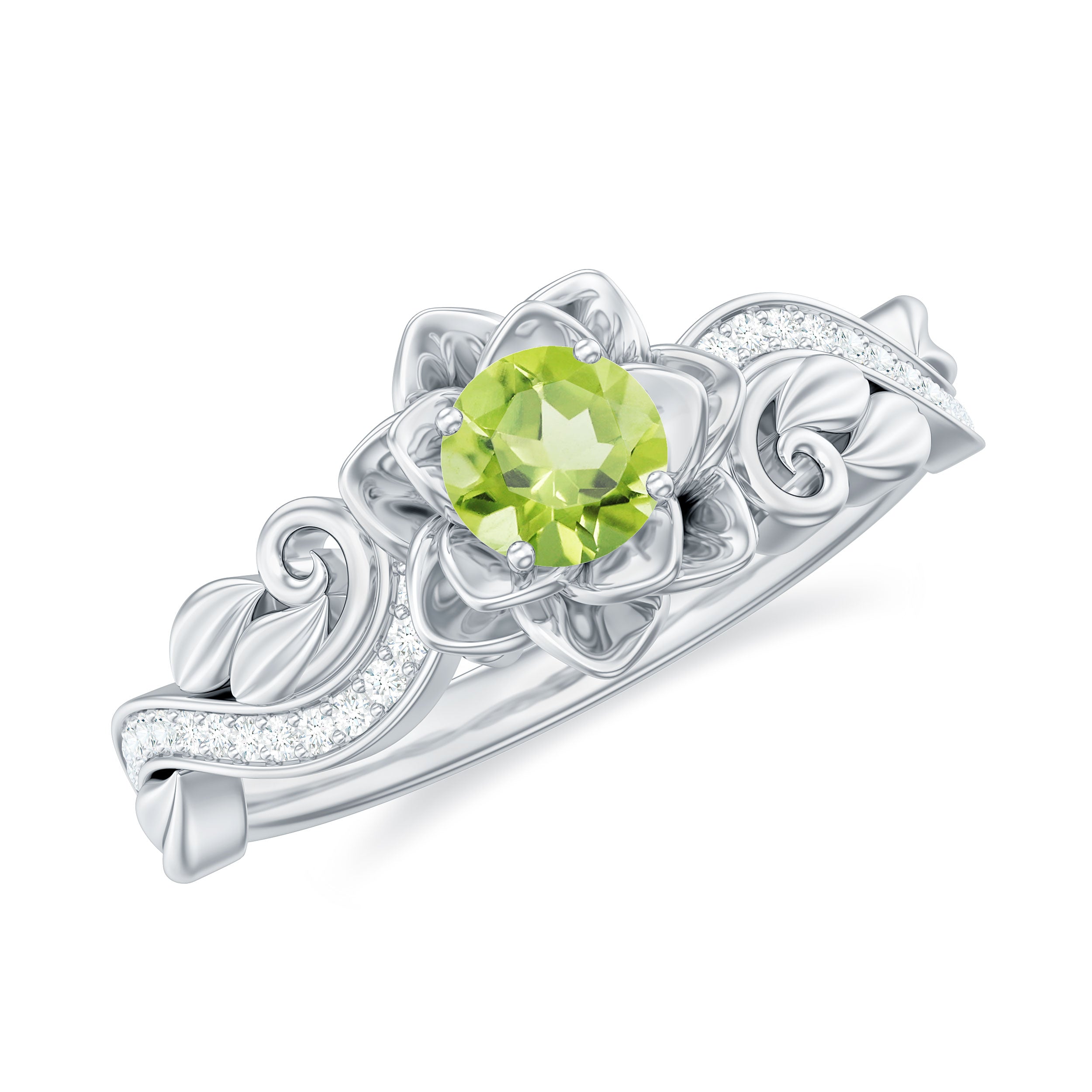 Flower Inspired Peridot and Diamond Engagement Ring