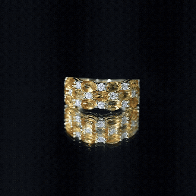 Certified Citrine Wide Wedding Band in Gold Plated Silver AAA 14K Yellow Gold Plated Silver - Rosec Jewels