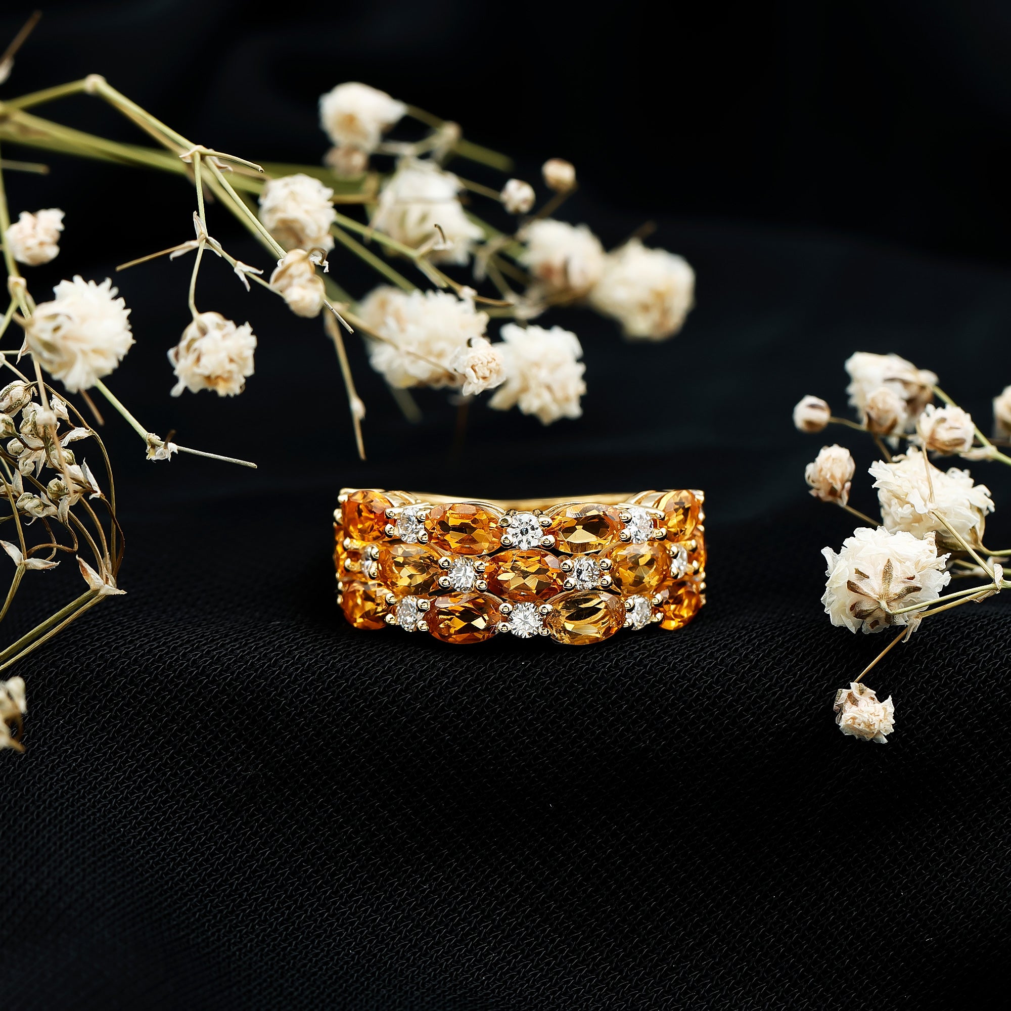 Certified Citrine Wide Wedding Band in Gold Plated Silver AAA 14K Yellow Gold Plated Silver - Rosec Jewels