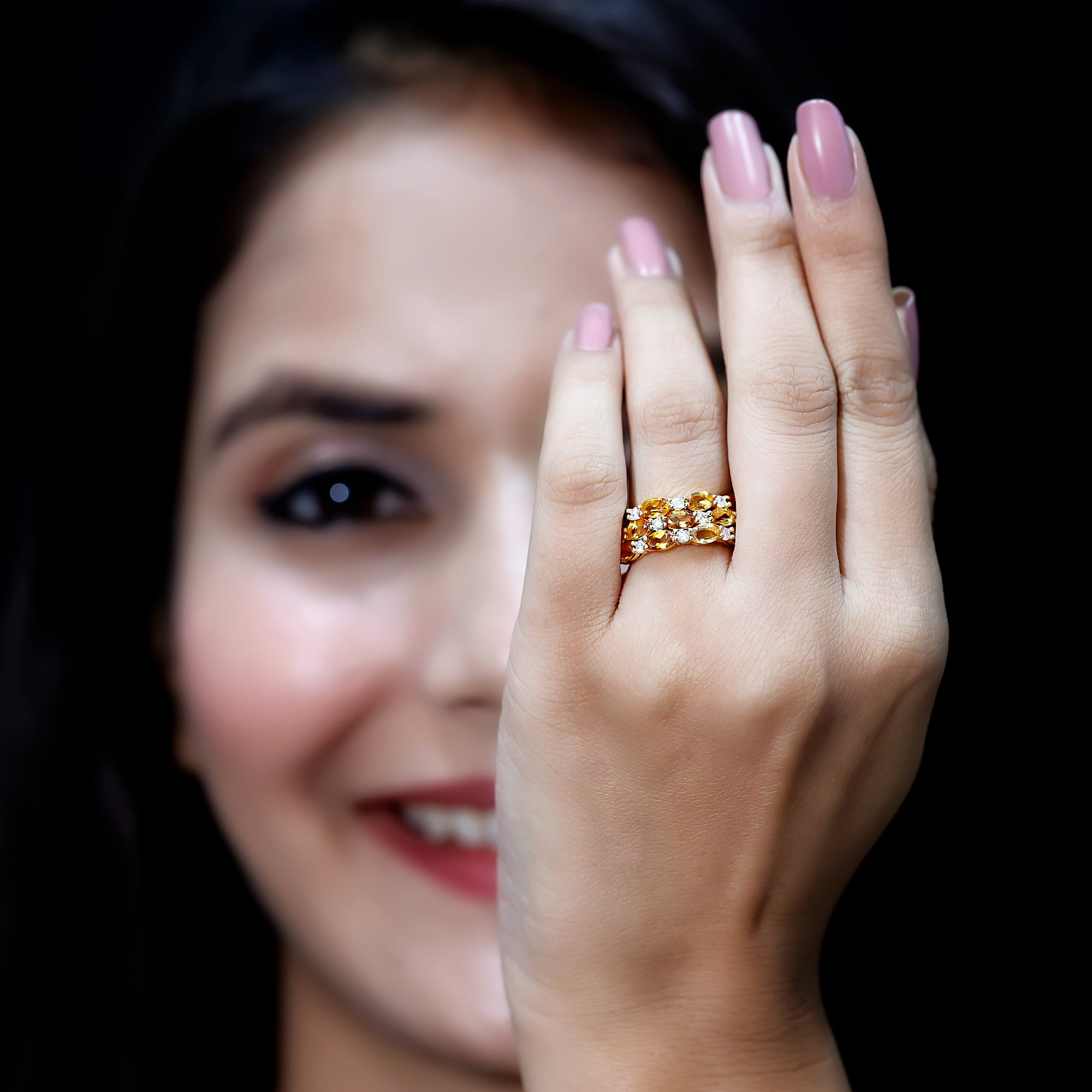 Certified Citrine Wide Wedding Band in Gold Plated Silver AAA 14K Yellow Gold Plated Silver - Rosec Jewels