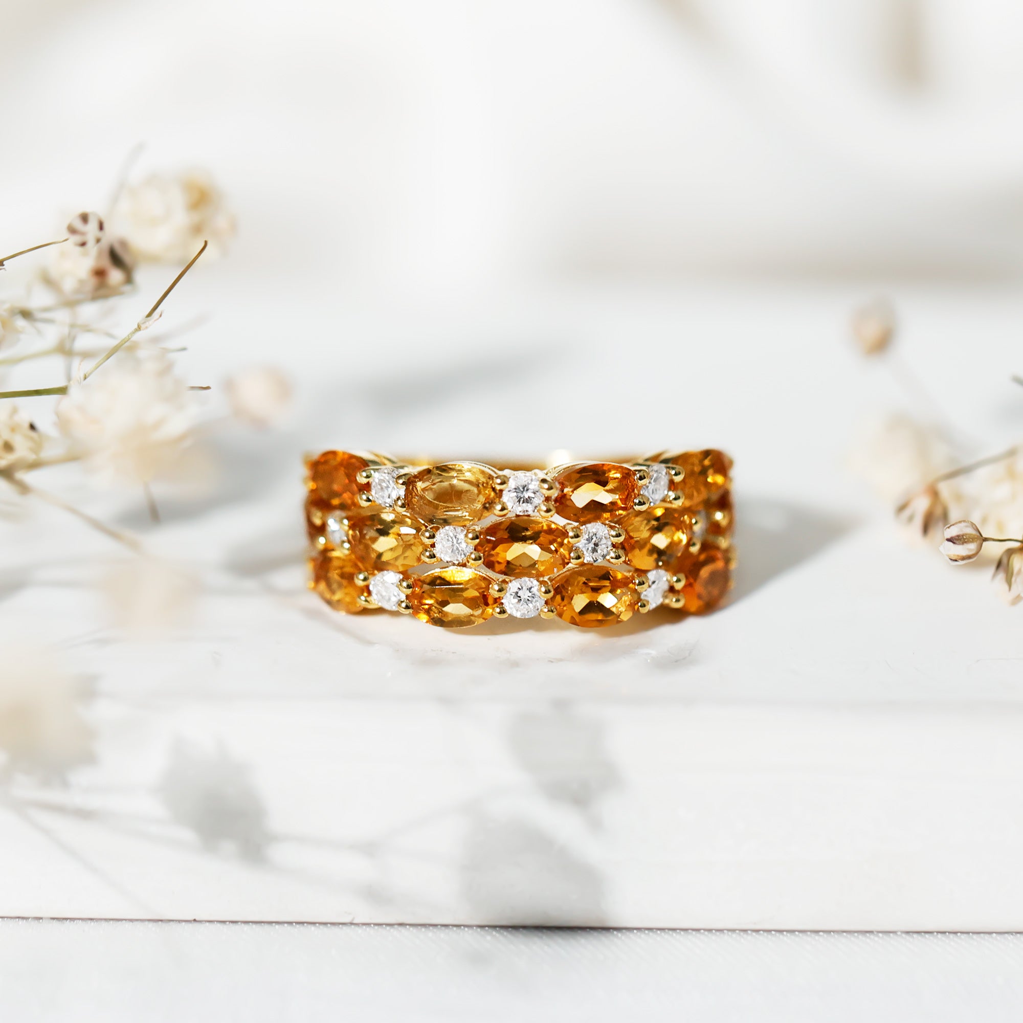 Certified Citrine Wide Wedding Band in Gold Plated Silver AAA 14K Yellow Gold Plated Silver - Rosec Jewels