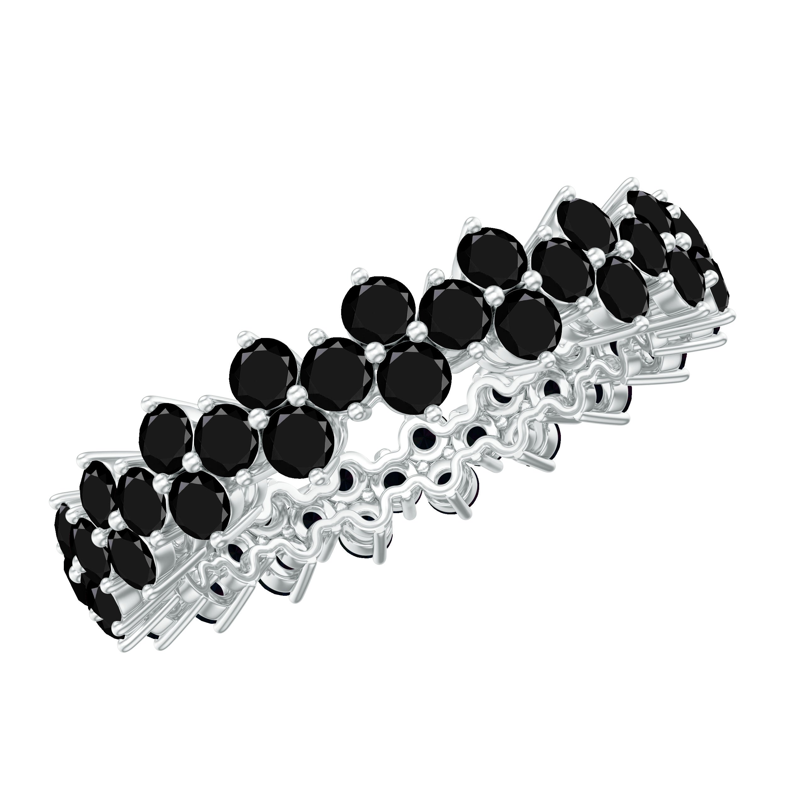 Natural Black Spinel Cluster Eternity Ring in Prong Setting