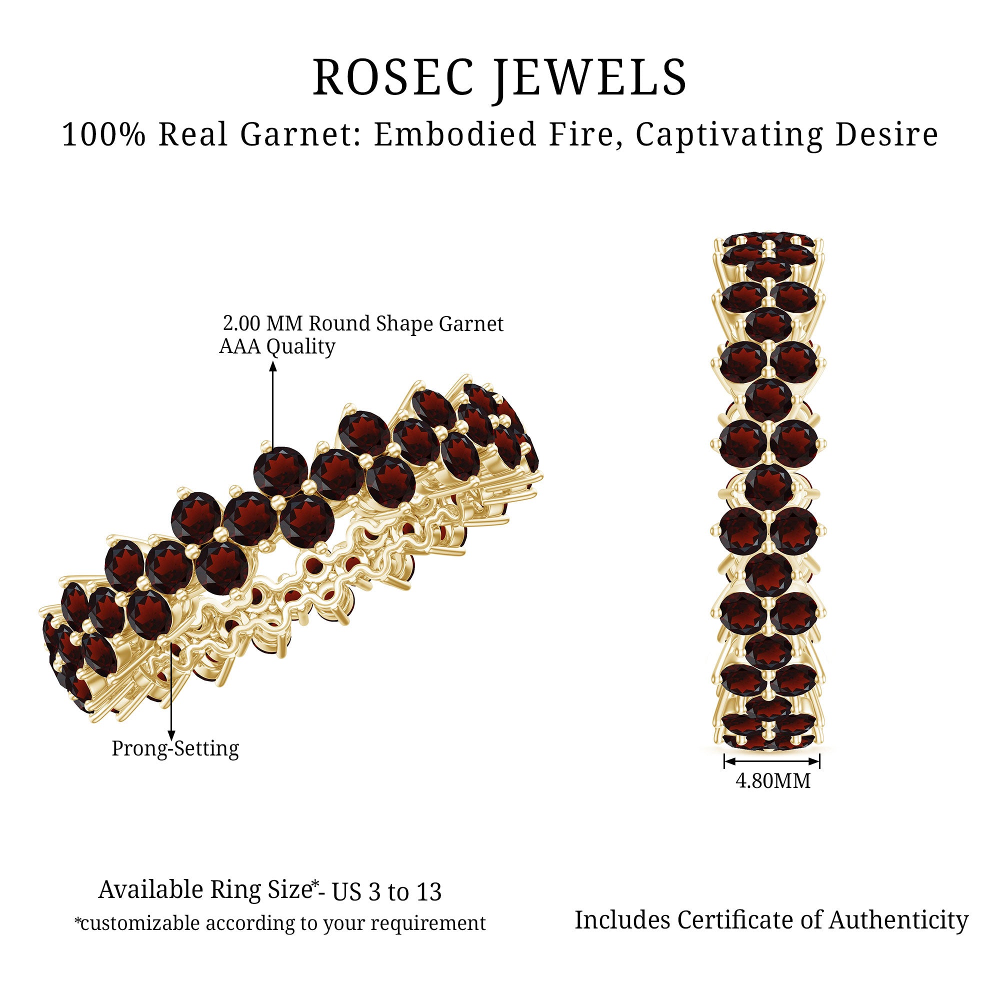 Natural Garnet Eternity Band for Anniversary AAA - Rosec Jewels