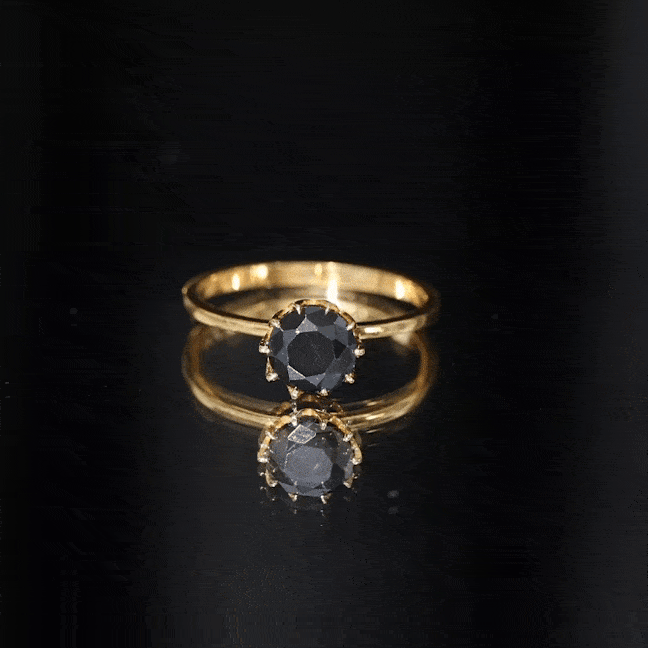 Lotus Basket Set Solitaire Black Onyx Engagement Ring for Women AAA - Rosec Jewels