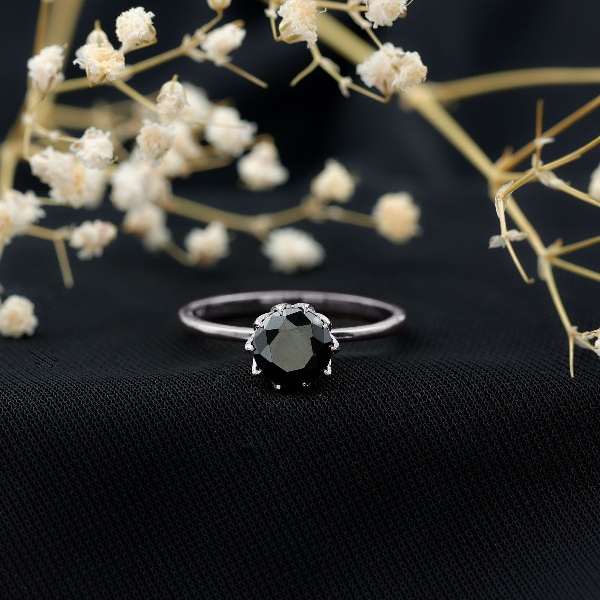 Certified 2 Carat Lab Grown Black Diamond Solitaire Engagement Ring AAAA ( Synthetic ) - Rosec Jewels